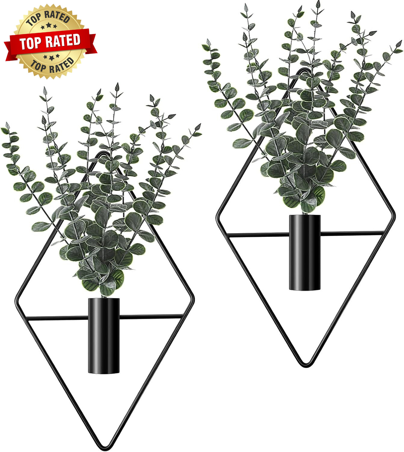 4 Pcs Hanging Planters with Artificial Eucalyptus Metal Hanging Vase Indoor Plan