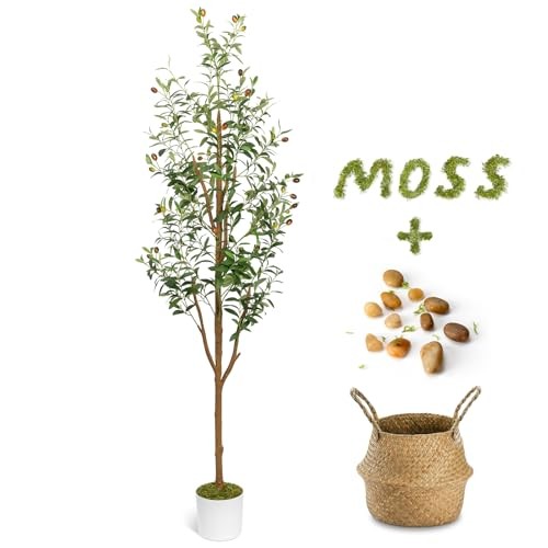6FT Artificial Olive Tree – Indoor Tall Faux 6FT Olive Tree with Planter&Basket