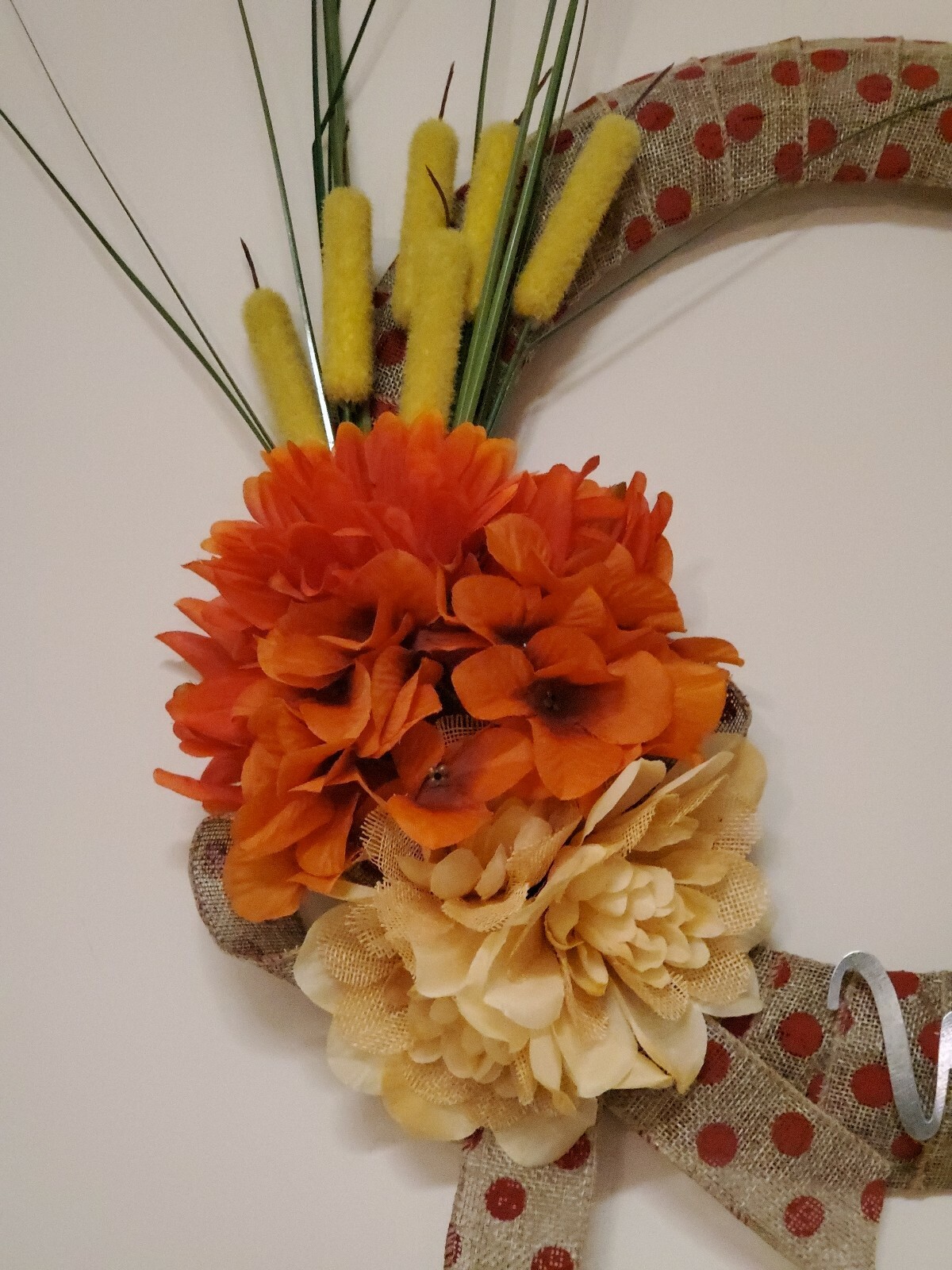 WELCOME wreath FLOWER Hydrangeas Foxtail burlap FALL autumn Decor Front Door 15