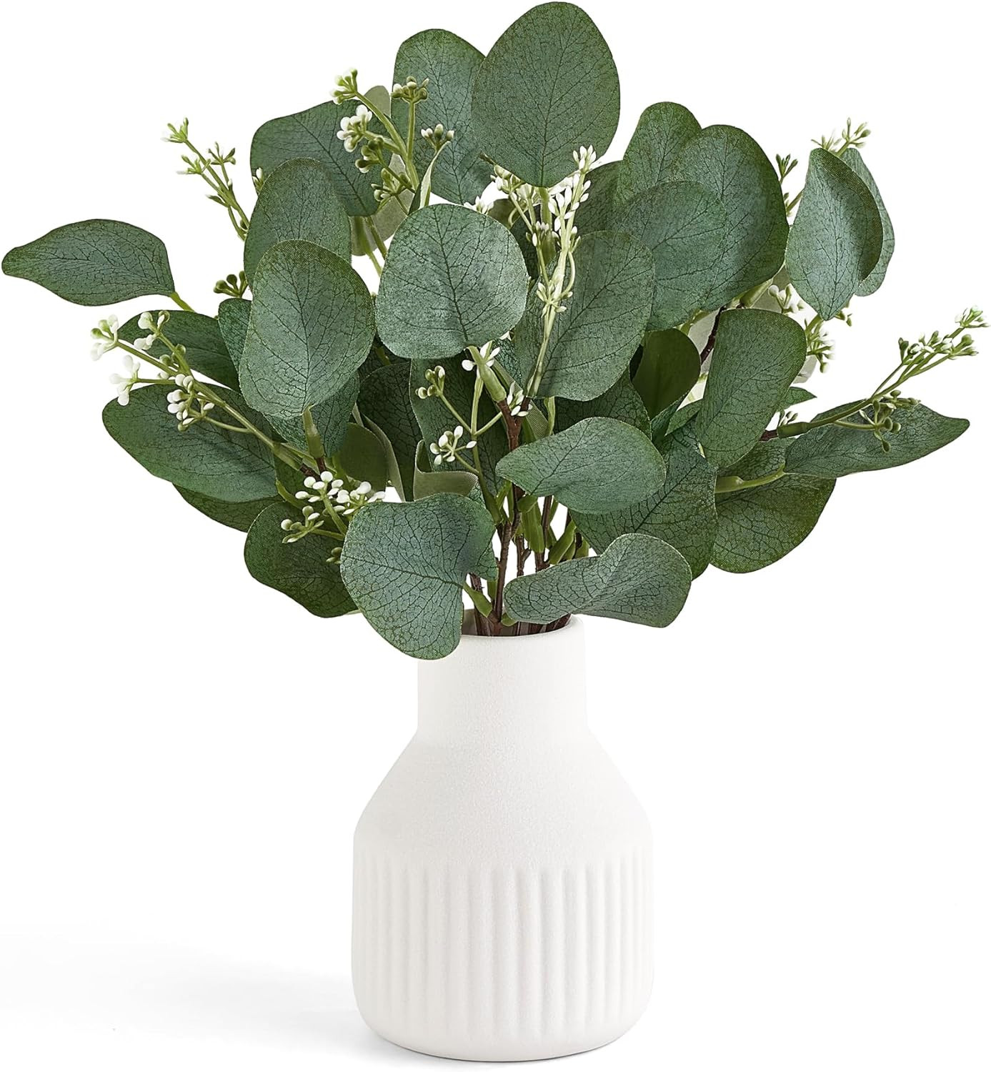 Artificial Eucalyptus Stems in Ceramic Vase Centerpiece Table Decorations Modern