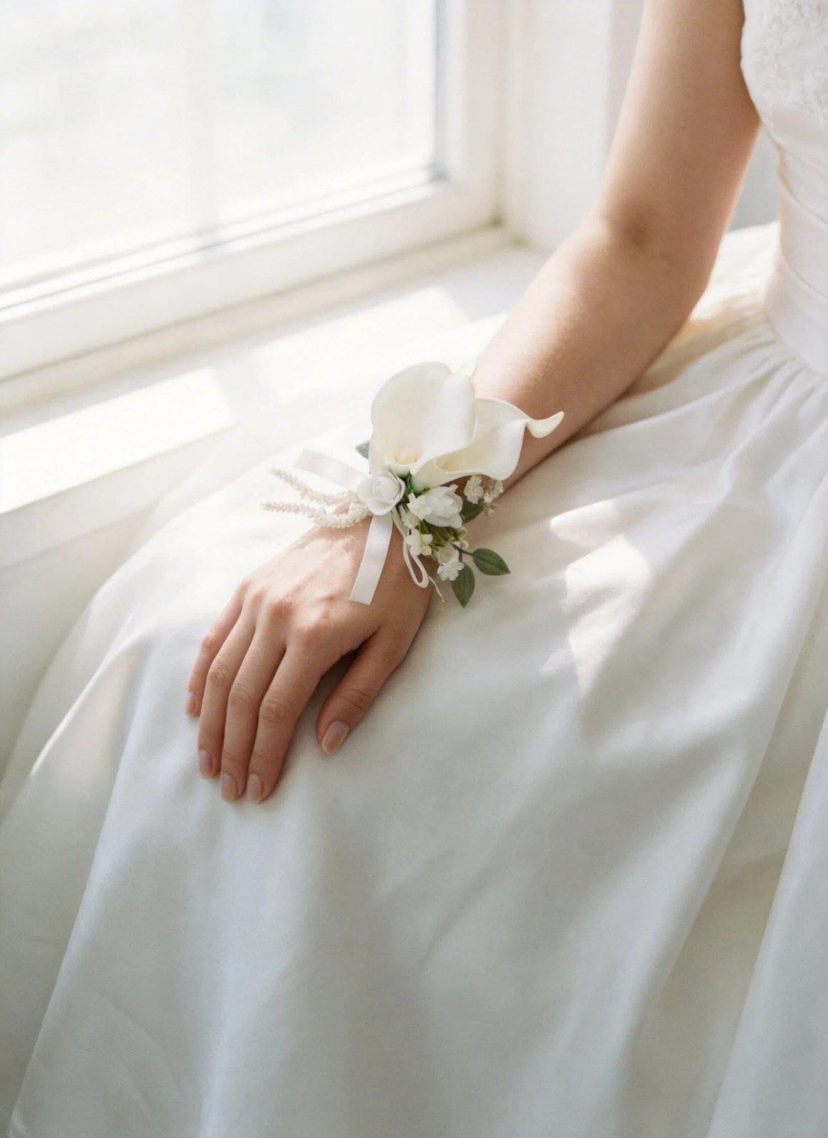 White Corsage And Boutonniere Set Wrist Kit For Men Women Prom Party Wedding