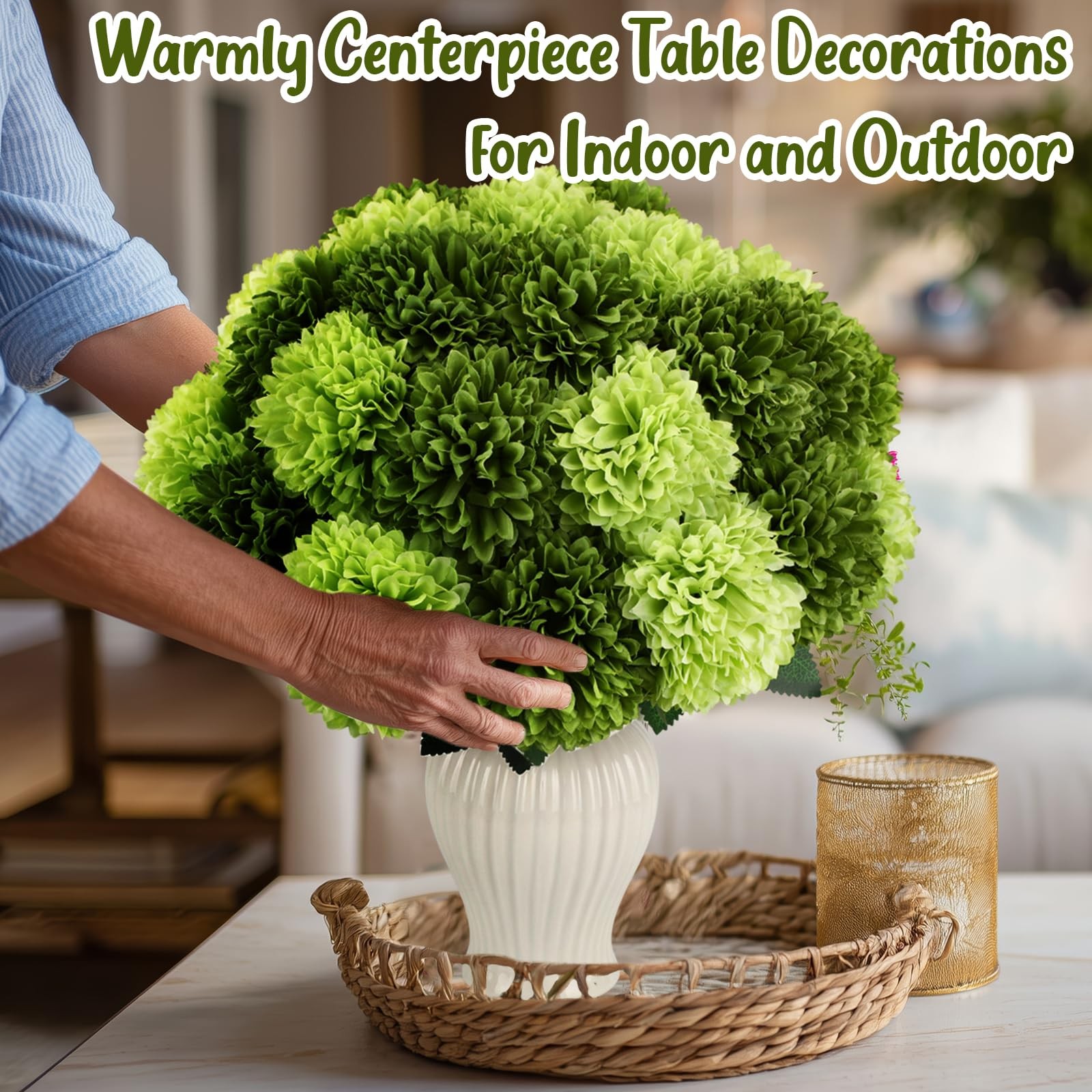 36 Pcs Green Artificial Chrysanthemum Flowers 3.3″ Diameter Faux Bouquet Silk…