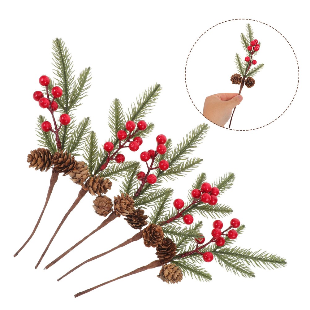 10 Pcs Christmas Vase Filler Decor Artificial Berry Leaves Branches Pine Needle