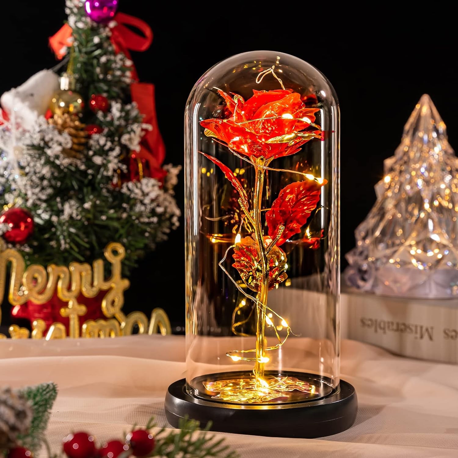 Eternal Forever Galaxy Rose Flower In Glass Dome LED Light Valentine’s Day Gift