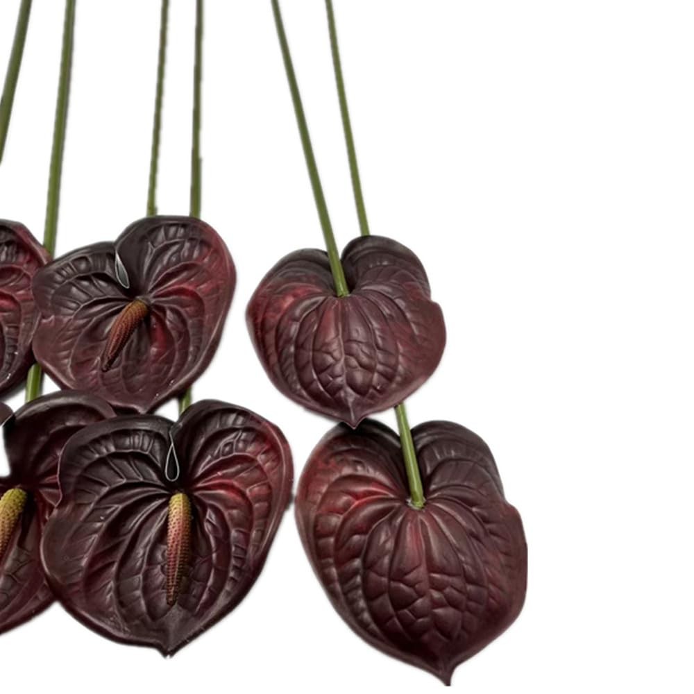 Artificial Anthurium Flowers 5.5 Inch Head Bridal Wedding Burgundy 8 PCS