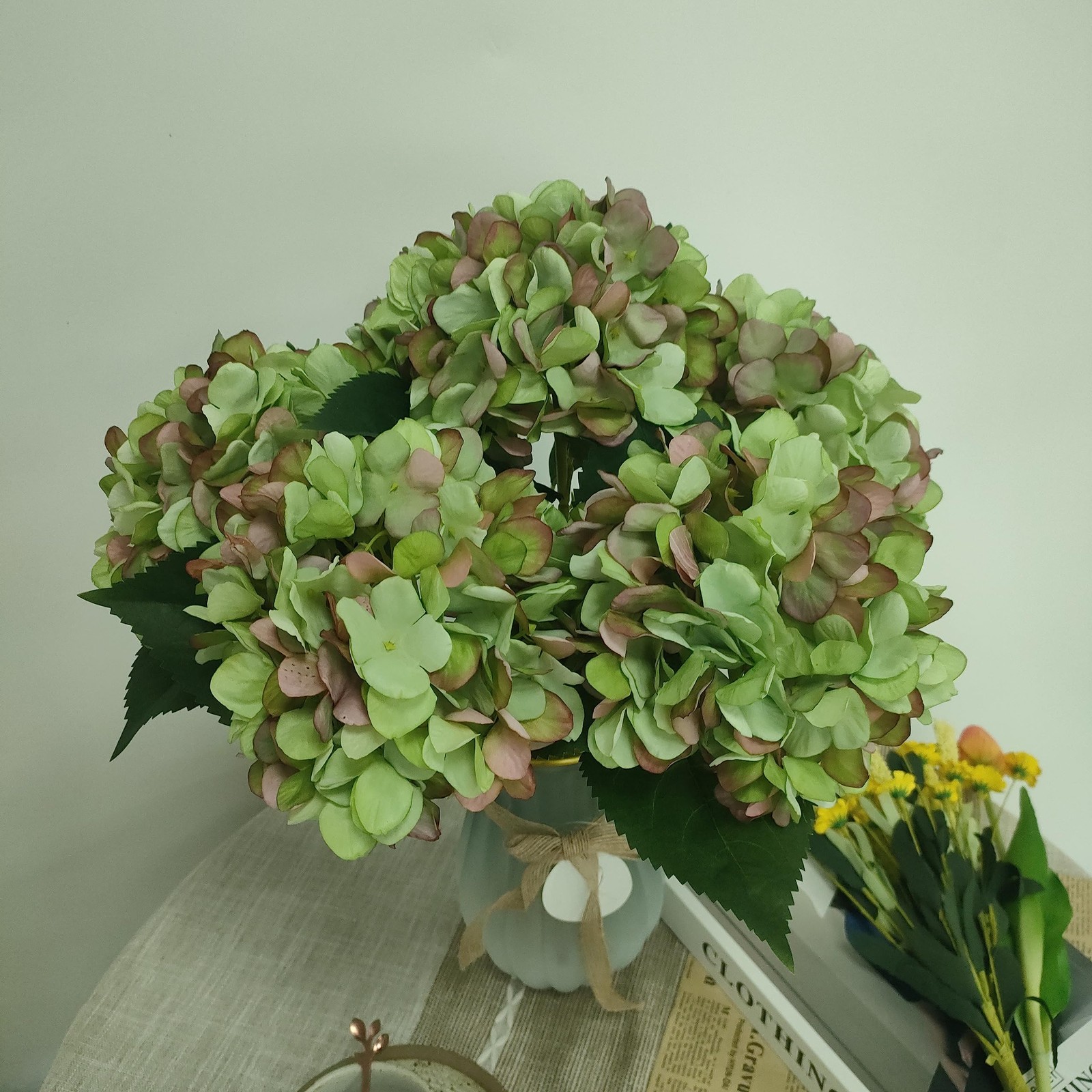 Green Hydrangea Artificial Flowers,6 Pcs Faux Green Hydrangea Flowers, Artifi…