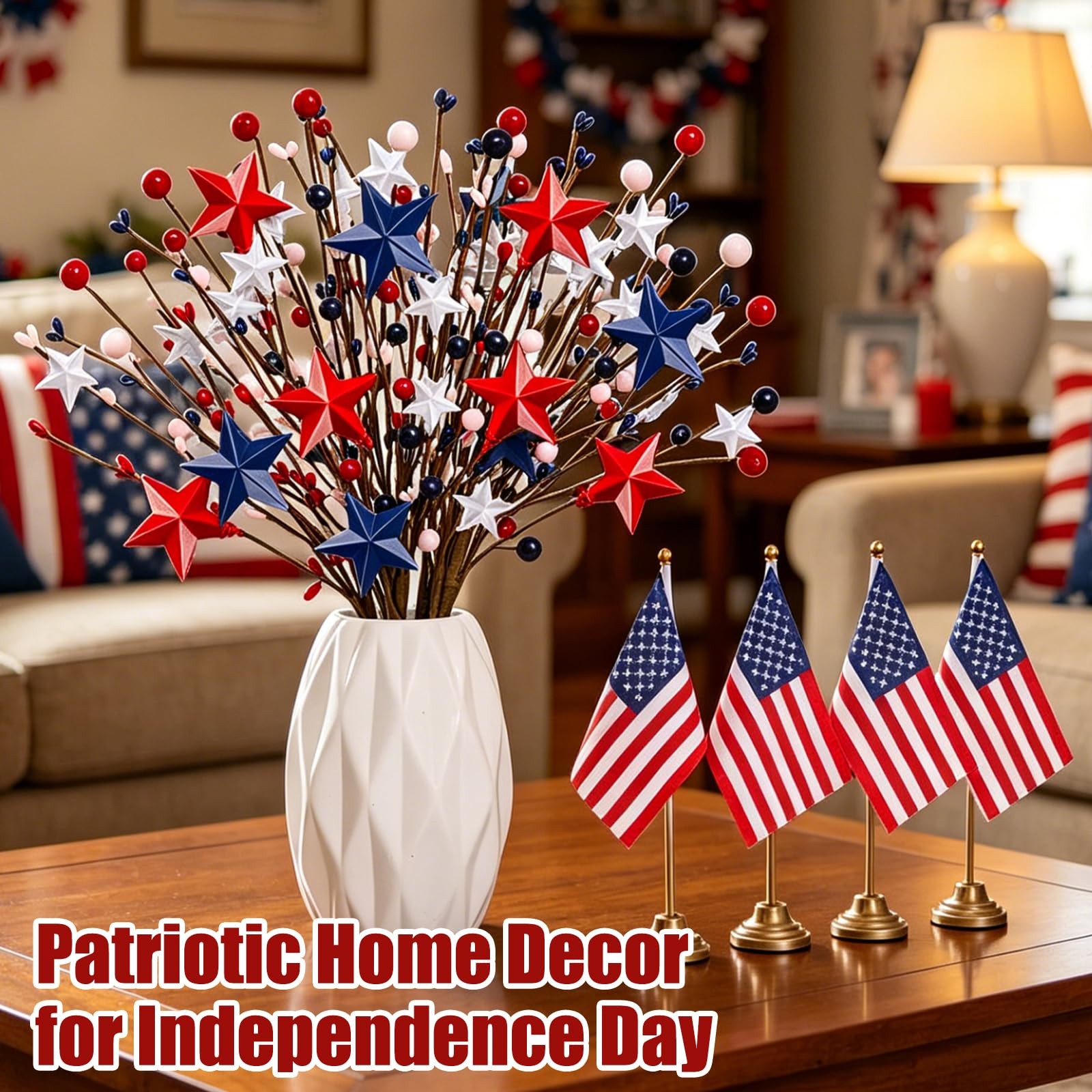 4 Pcs 4th of July Patriotic Artificial Stem Picks Red White Blue Stars and 6 …