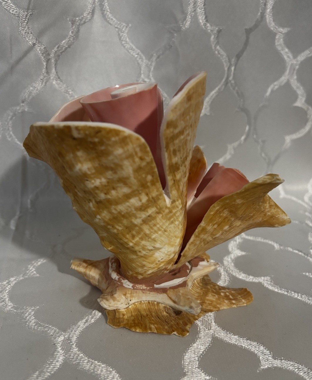 Shell Arrangement Centerpiece Coastal Decor Pink Brown Artificial Flowers