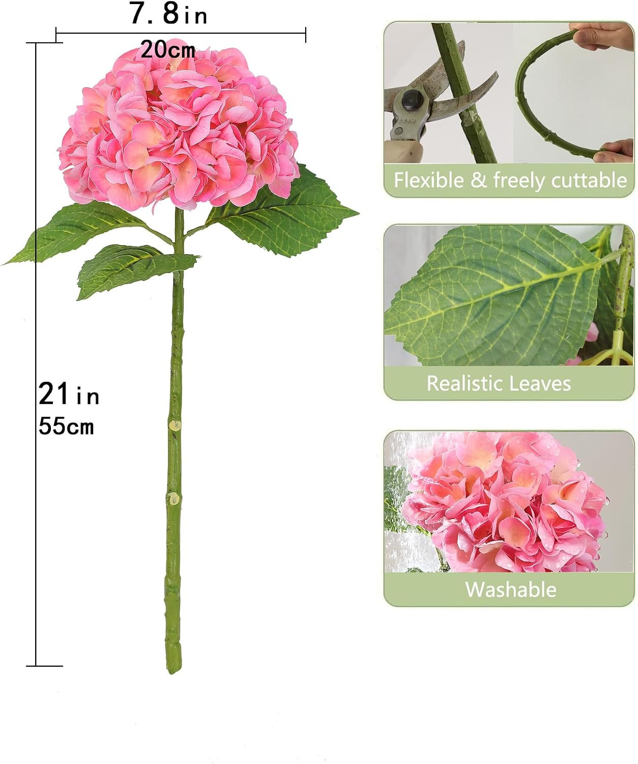 Lifelike 5Pcs Pink Hydrangea Faux Flowers for Home Decor & Weddings