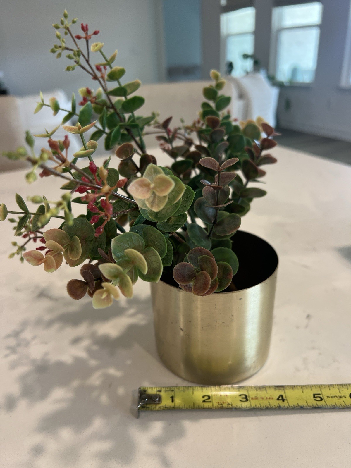 Set of 2 Artificial Potted Plants Faux Greenery White Gold Pots Small Home Decor