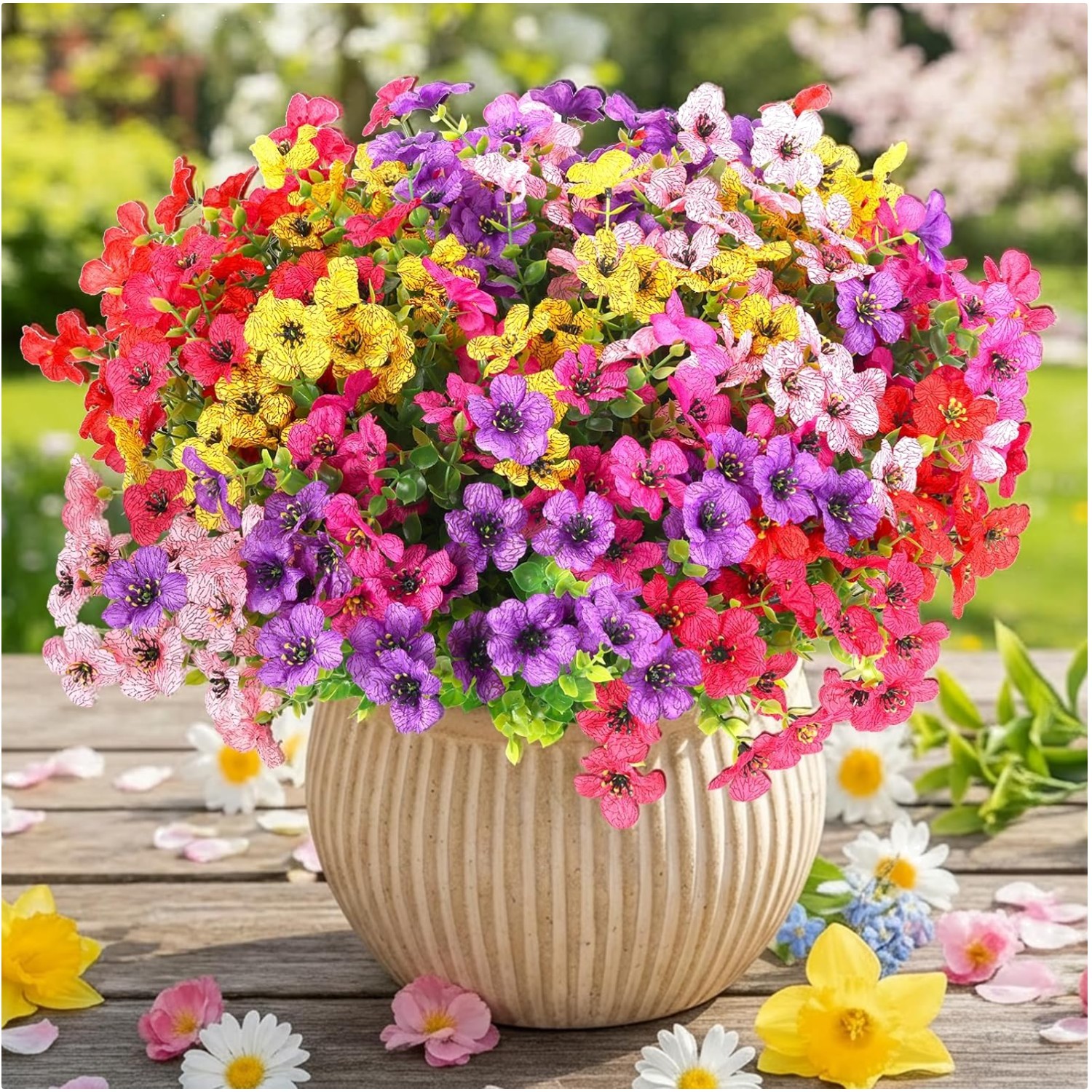 12 Beautiful Multi-Color Silk Daisies – Perfect for Indoor & Outdoor Display