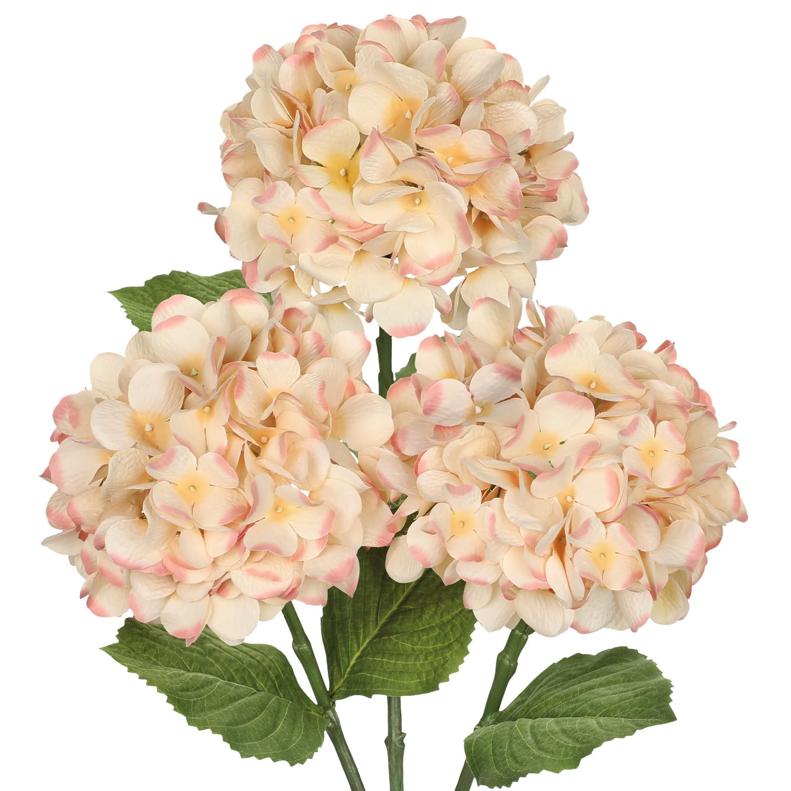 3Pcs Beige Hydrangea Artificial Flowers 28.7″ Real Touch Large Faux Silk Hydr…