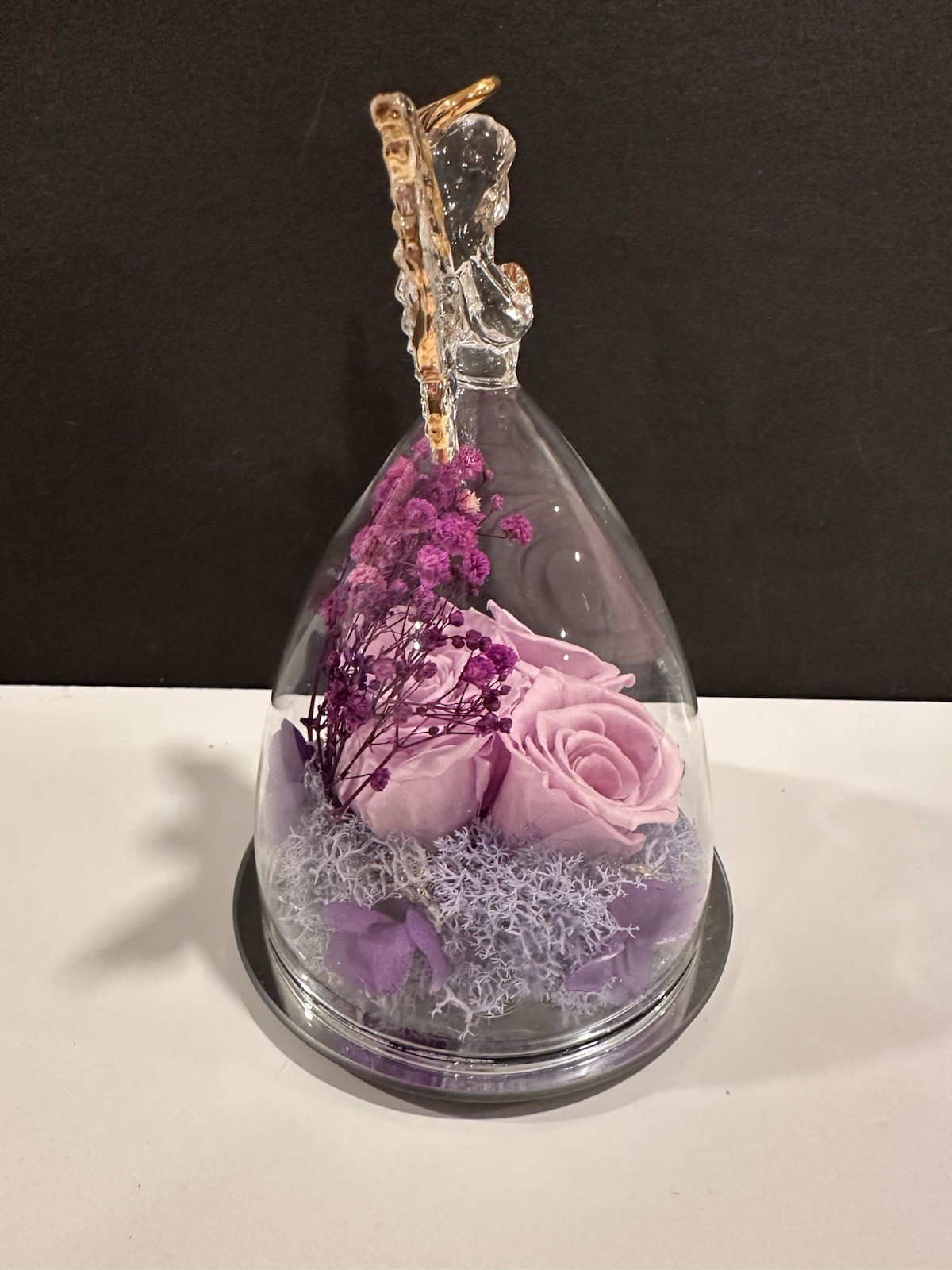 Angel Rose Eternal Love Preserved Roses in Glass Angel Lights Up~New in Gift Box