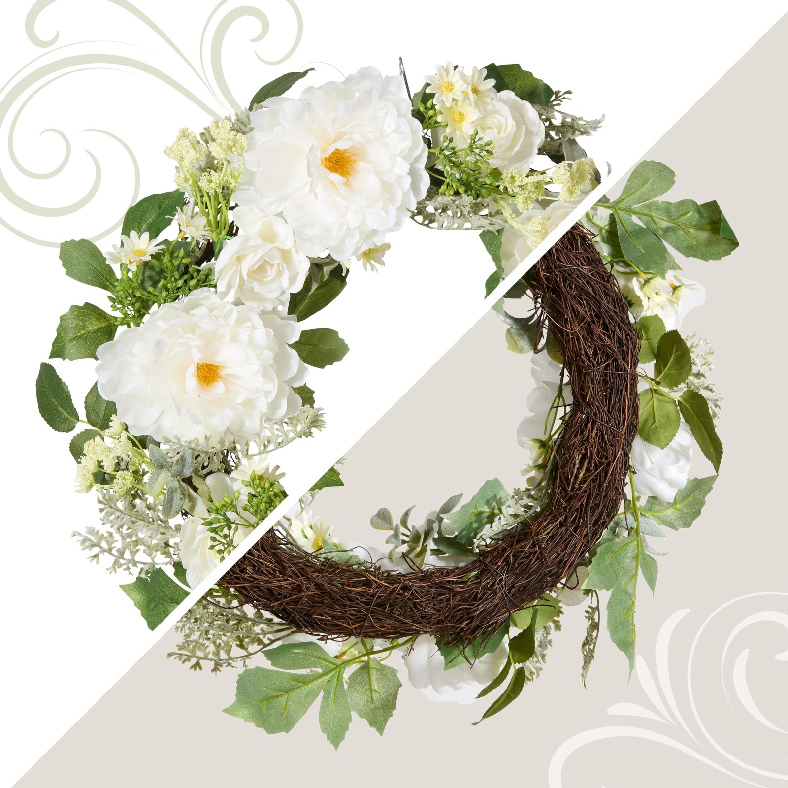 National Tree Company 22 inch Artificial Spring Wreath with Daisy, Peony, and…
