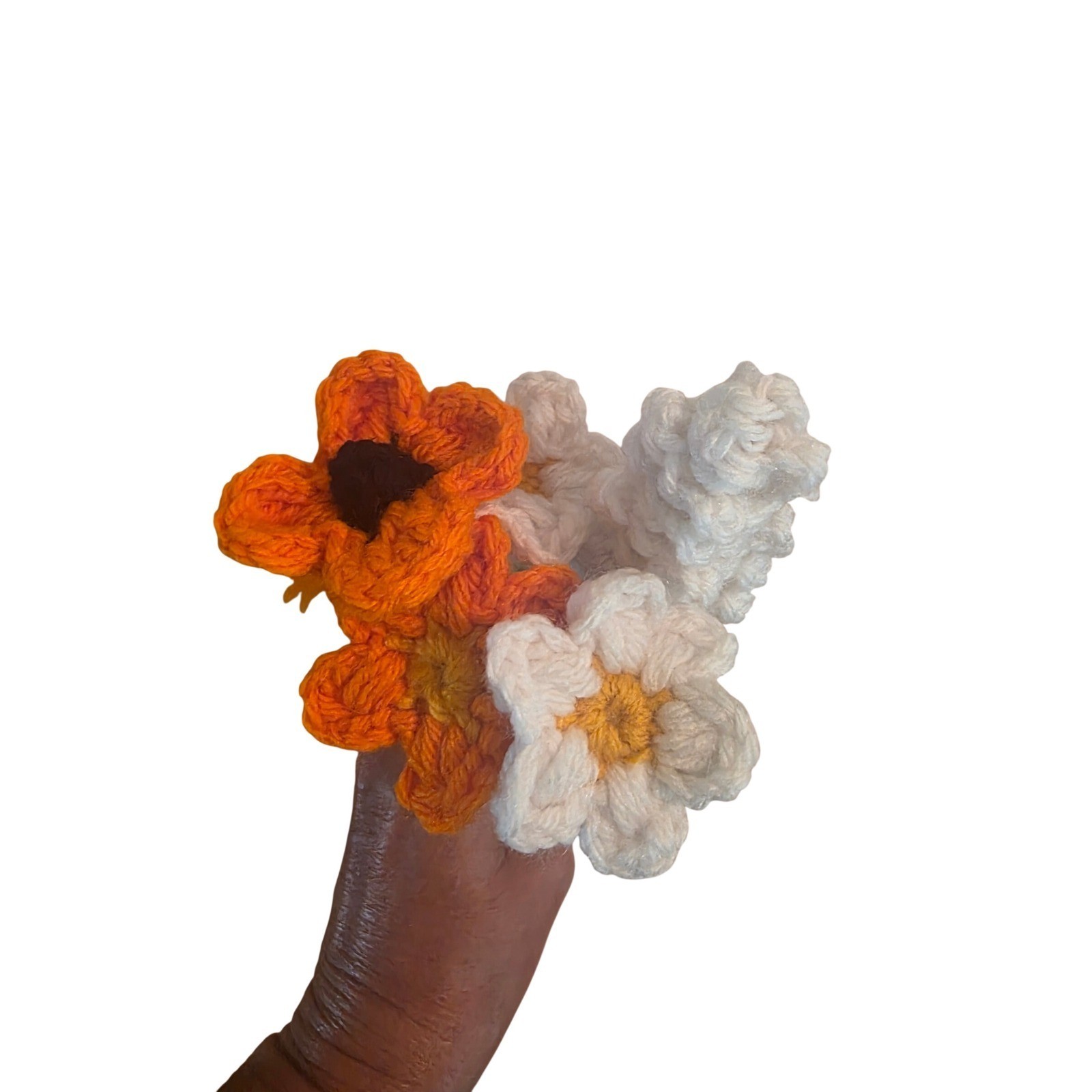 Handmade Crochet Flower Bouquet Orange White Floral Arrangement 5 Piece Set