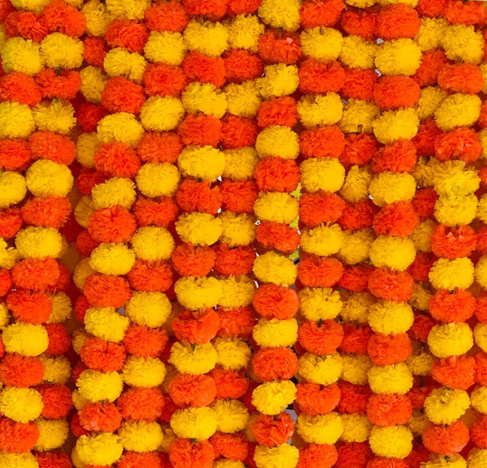 Marigold Garland for Decoration 5 Pcs of 5 feet Long Strands Artificial Marigold