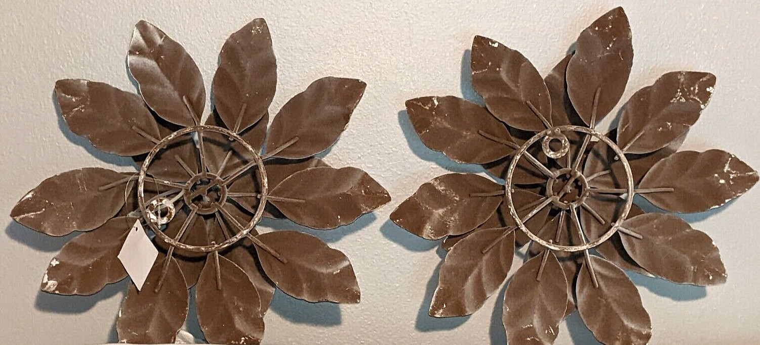 Hobby Lobby Hanging Metal Flower Wall Art Home Decor Teal Brown White 12” Lot 2