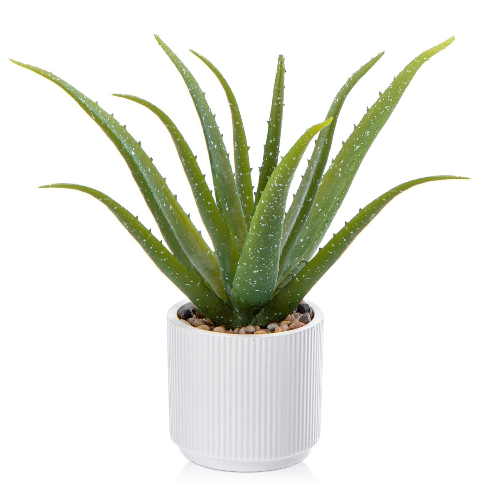 Artificial Succulent Aloe Plants 13 Inch Large Faux Succulents with Ceramic P…