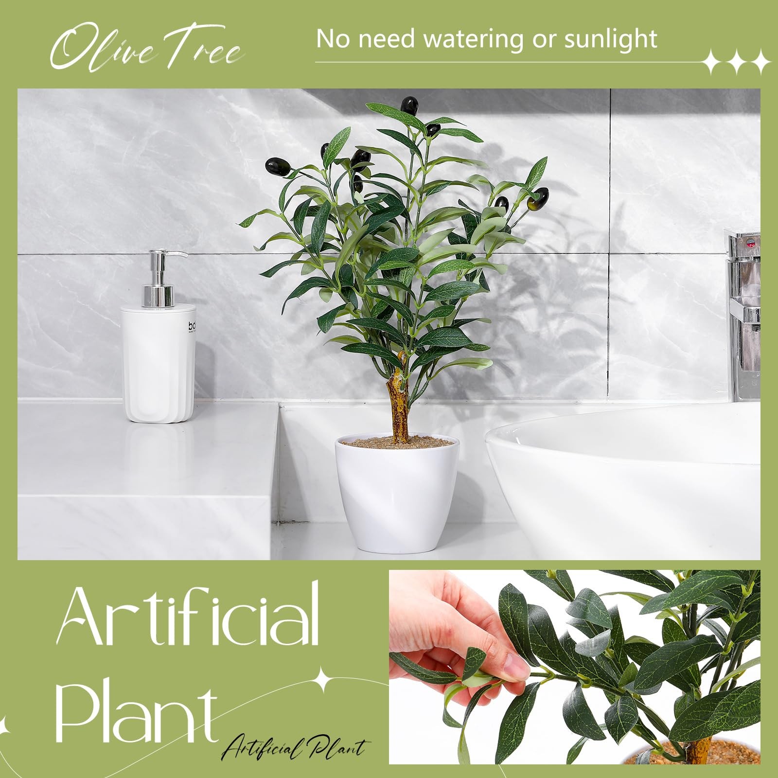 2 PCS 15.8 Inch Small Artificial Olive Tree Faux Plant White Pot 40cm