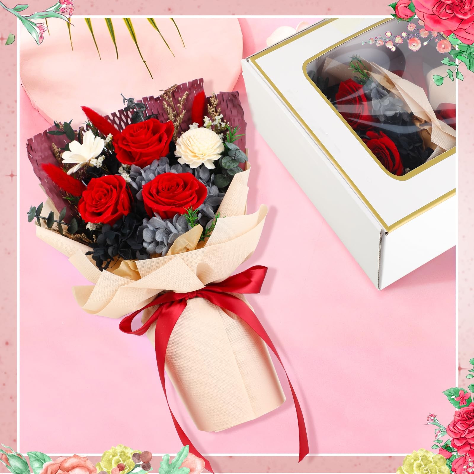 Forever Flowers Bouquets, Real Rose, Mothers Day Gift, Mom Delivery Womens