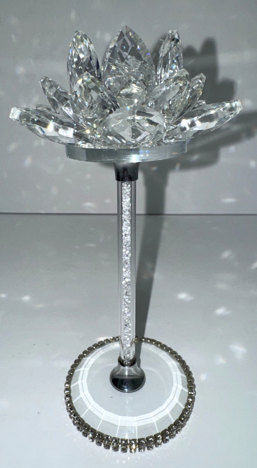Crystal Lotus Flower, Rhinestone Base, Glitter Stem, New in open box
