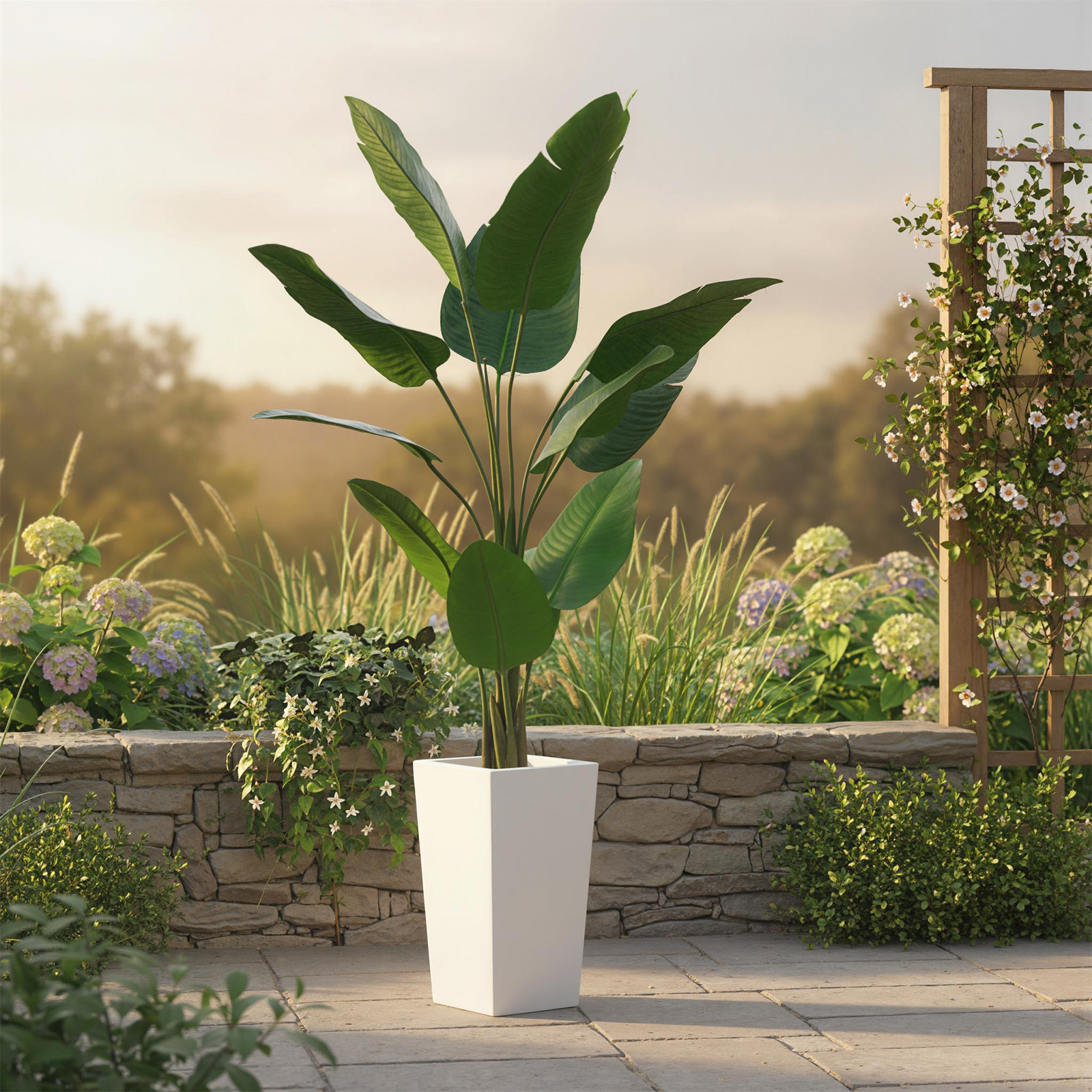 4.8FT Artificial Banana Tree in White Planter Faux Tropical Floor Plant for Home