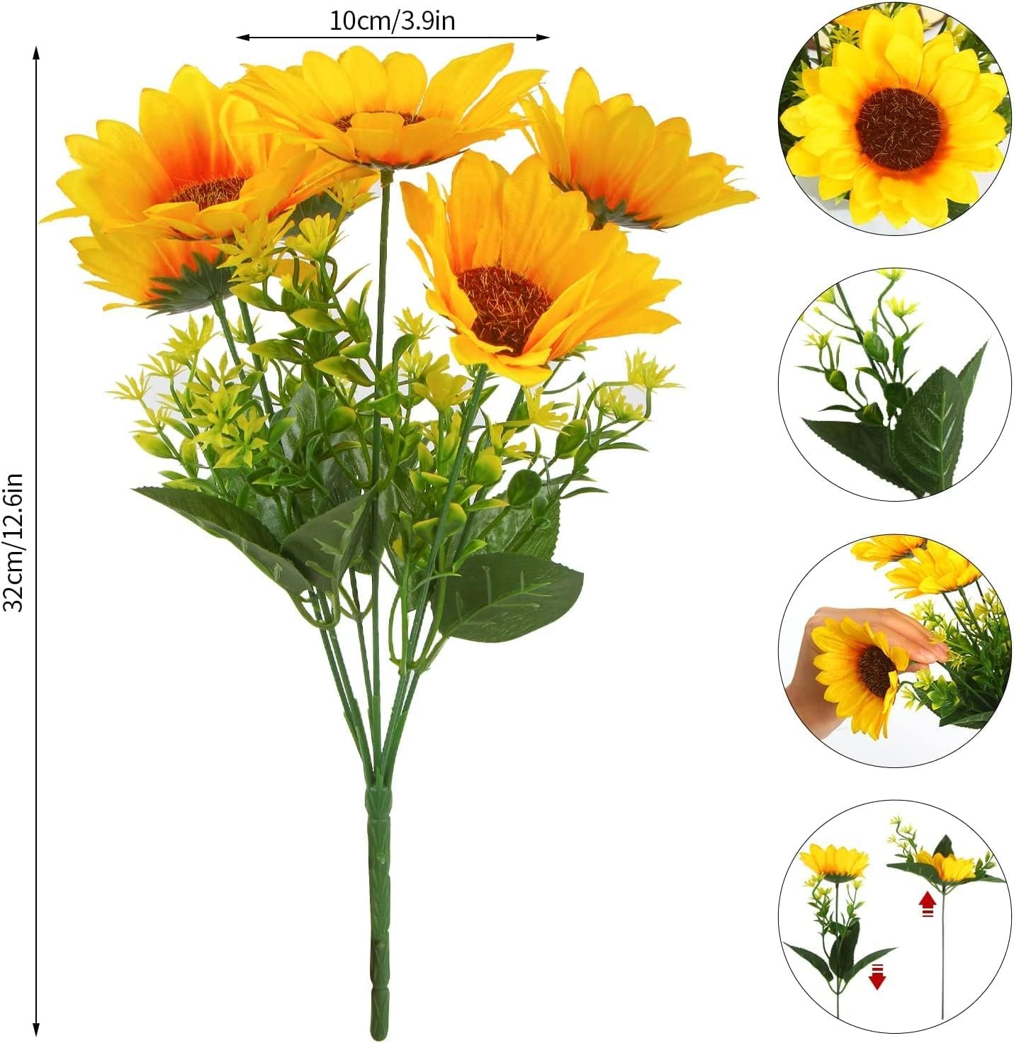 2 Bunches Artificial Sunflowers Bouquet, 3.7’’ High Realistic Flowers Silk Fa…