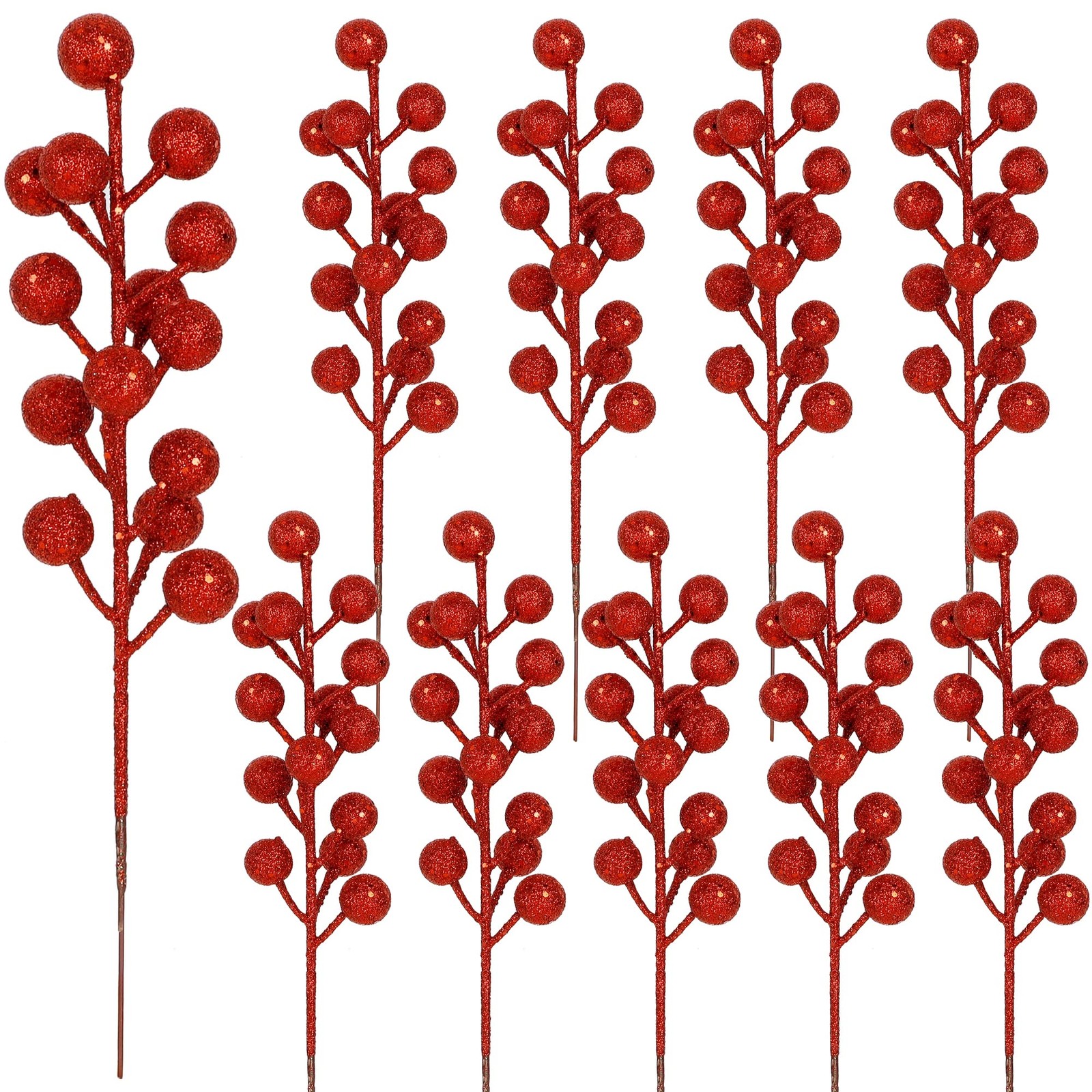 24 Pack 8 Inch Christmas Glitter Faux Winter Berry Sprigs, Artificial Sparkin…