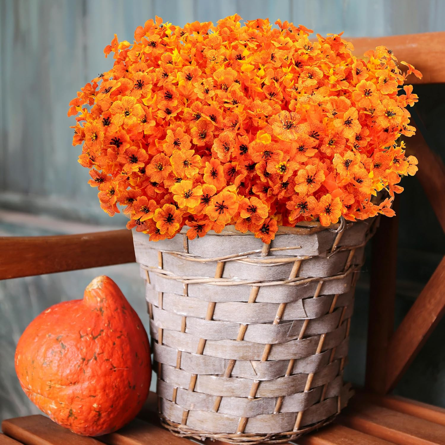 18 Bundles Artificial Mums for Outdoors/Indoors Faux Mums for Outdoor Planters,