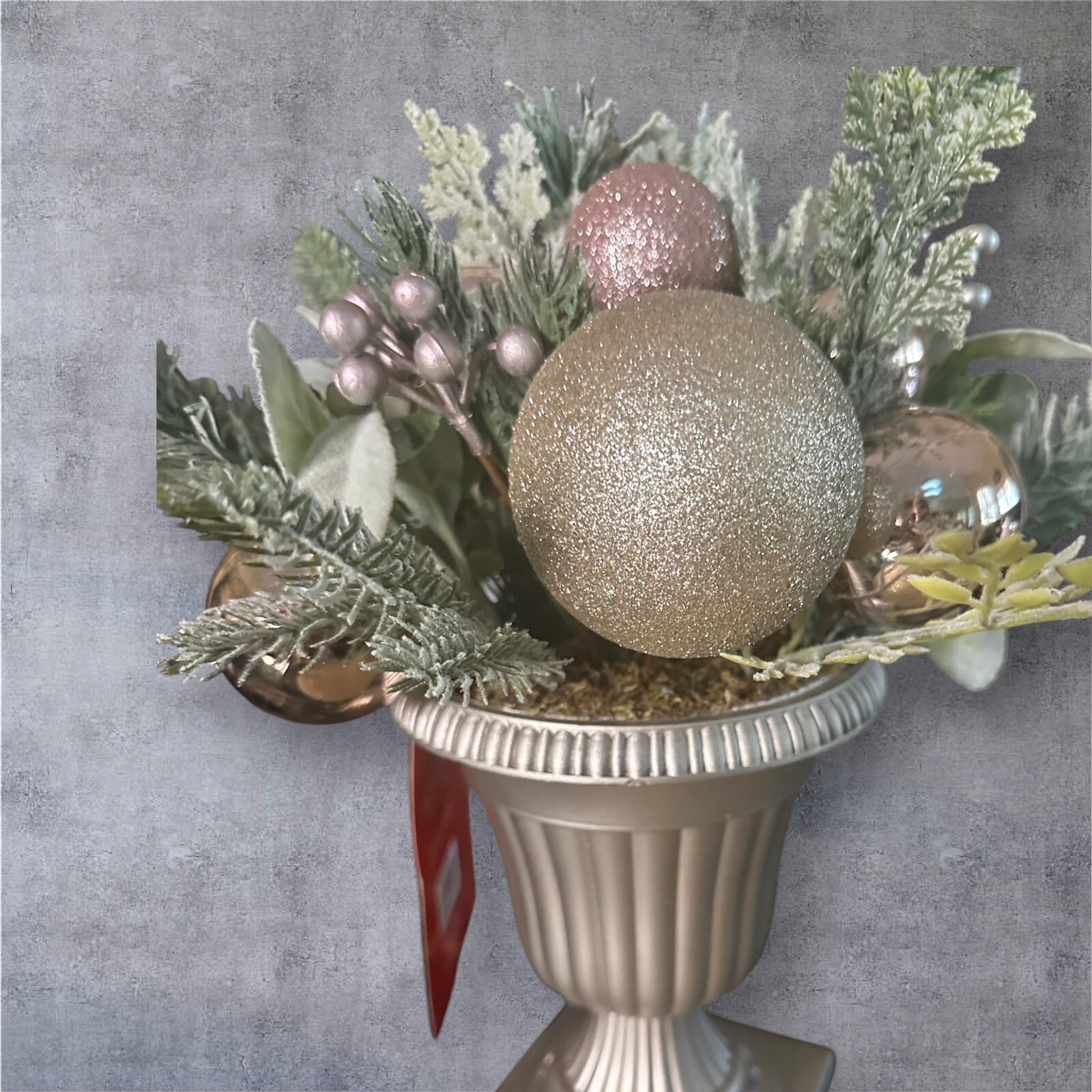 18” Pink Gold Pastel Lavender Christmas Floral Arrangement in Urn $60 Vase holi