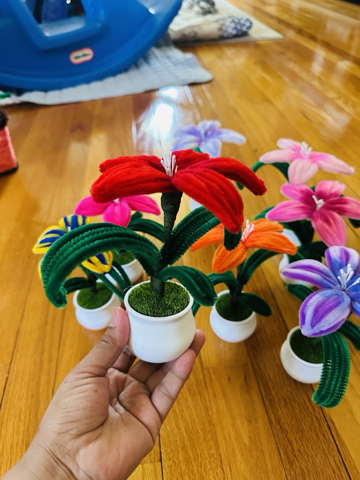 Fuzzy Flower In A Small Pot , All Colors Available ,