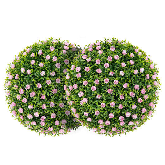 2 PCS Artificial Plant Topiary Balls 17.5 Inch Faux Decorative Balls with Pink F