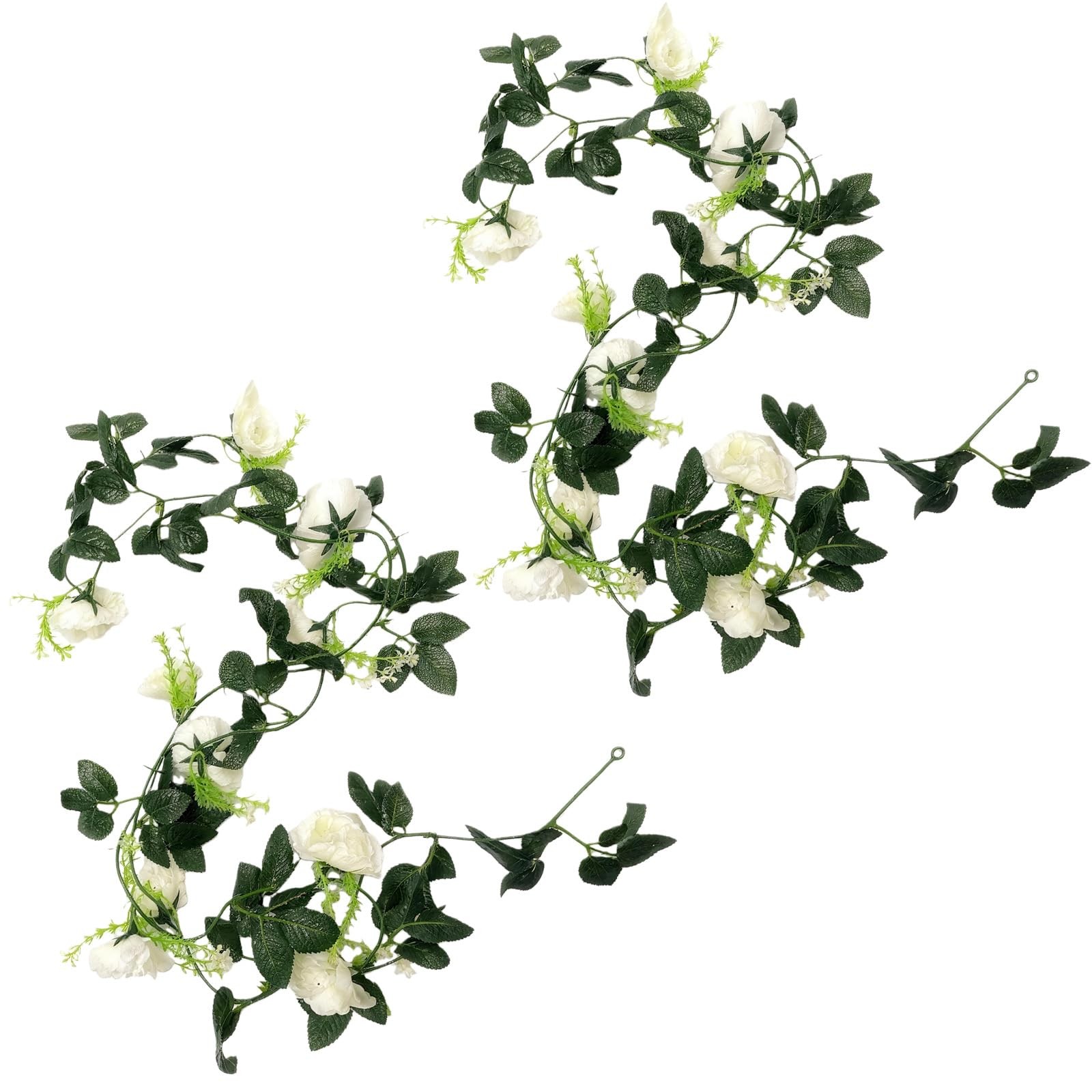 2Pack White Artificial Rose Garland Fake Silk Flower Vine with Greenery Hangi…