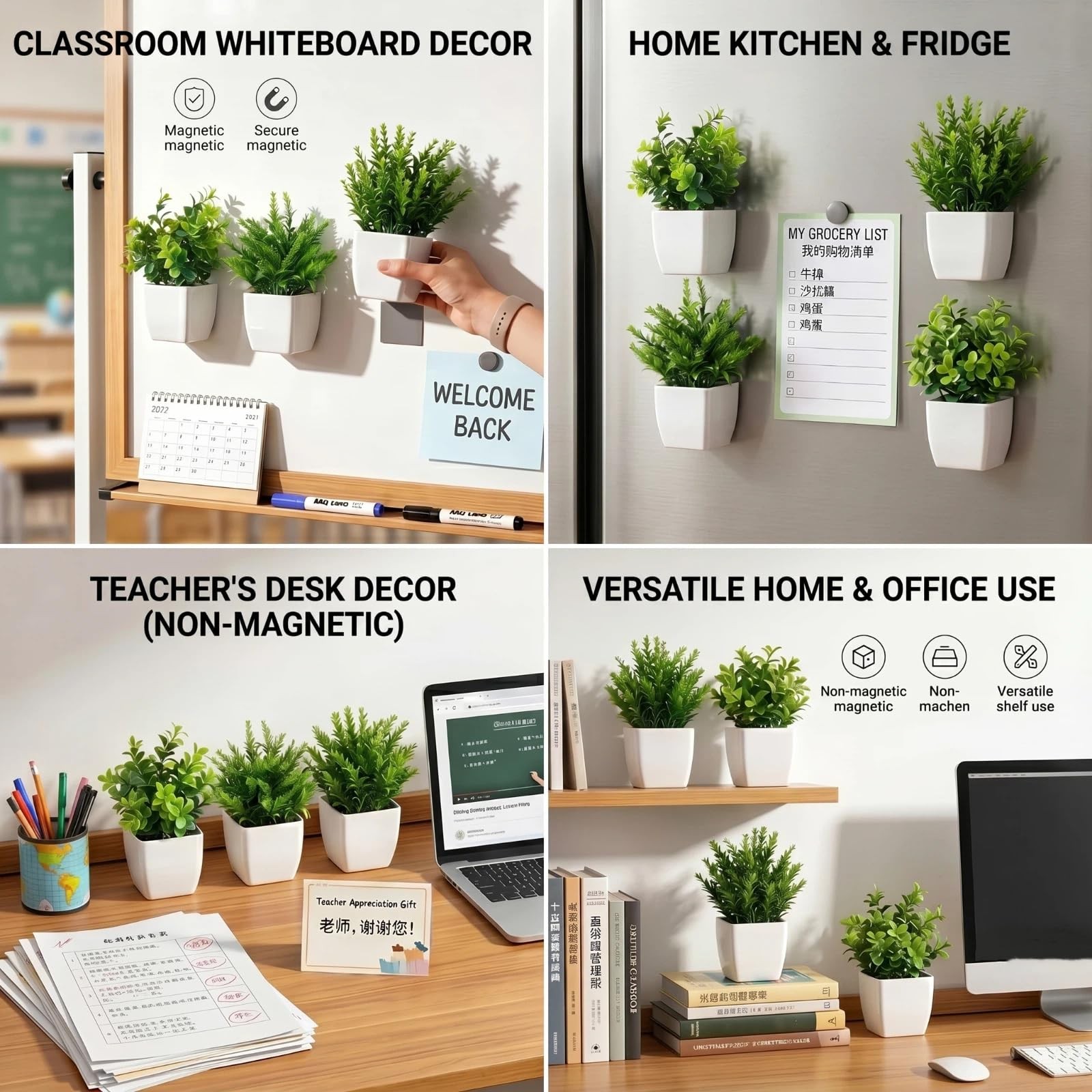 3 Pcs Magnetic Plants Classroom Decor Artificial Potted Potted Greenery Mini …