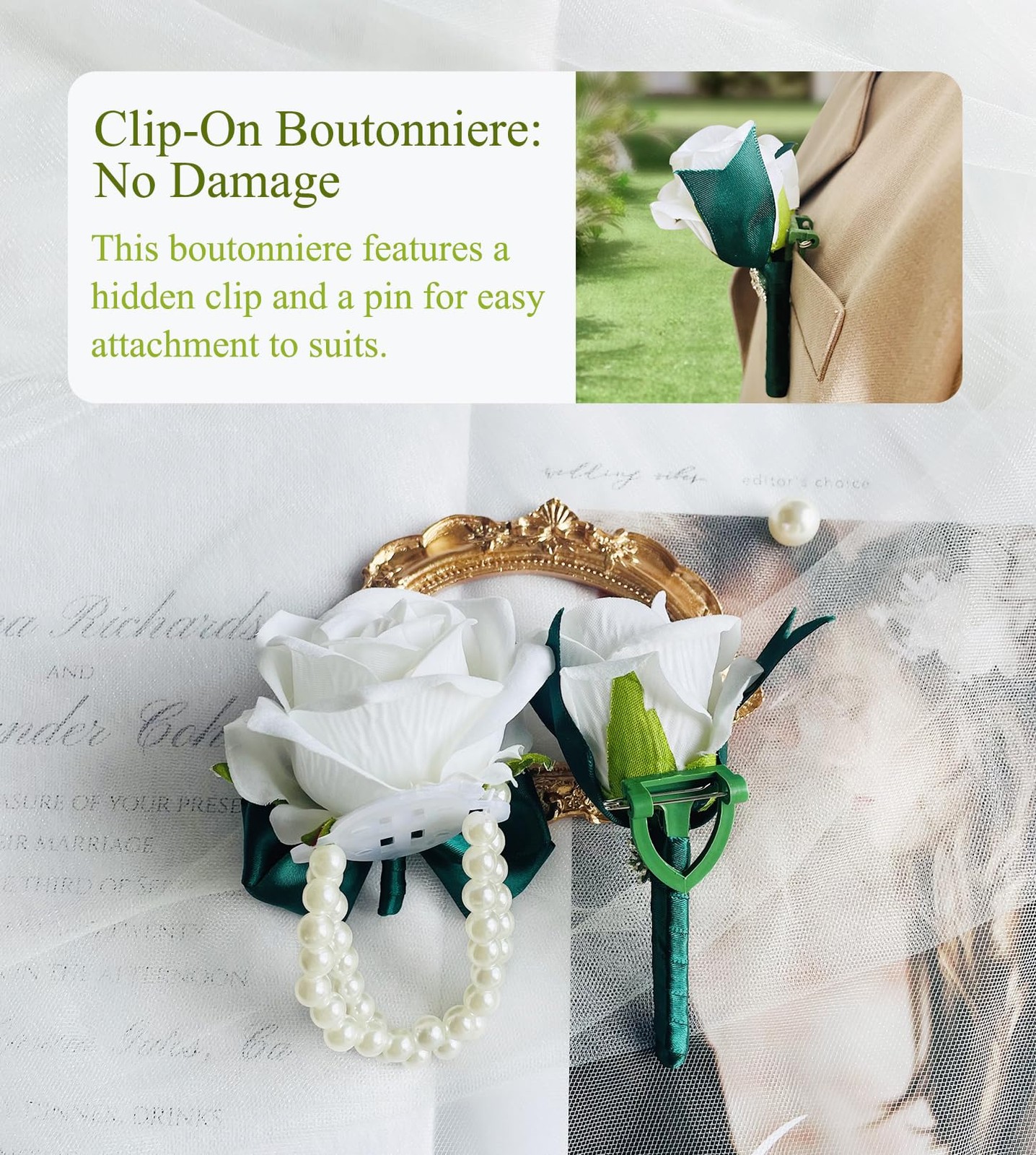 Corsage and Boutonniere Set for Wedding Prom Artificial Flower Corsage Wristl…