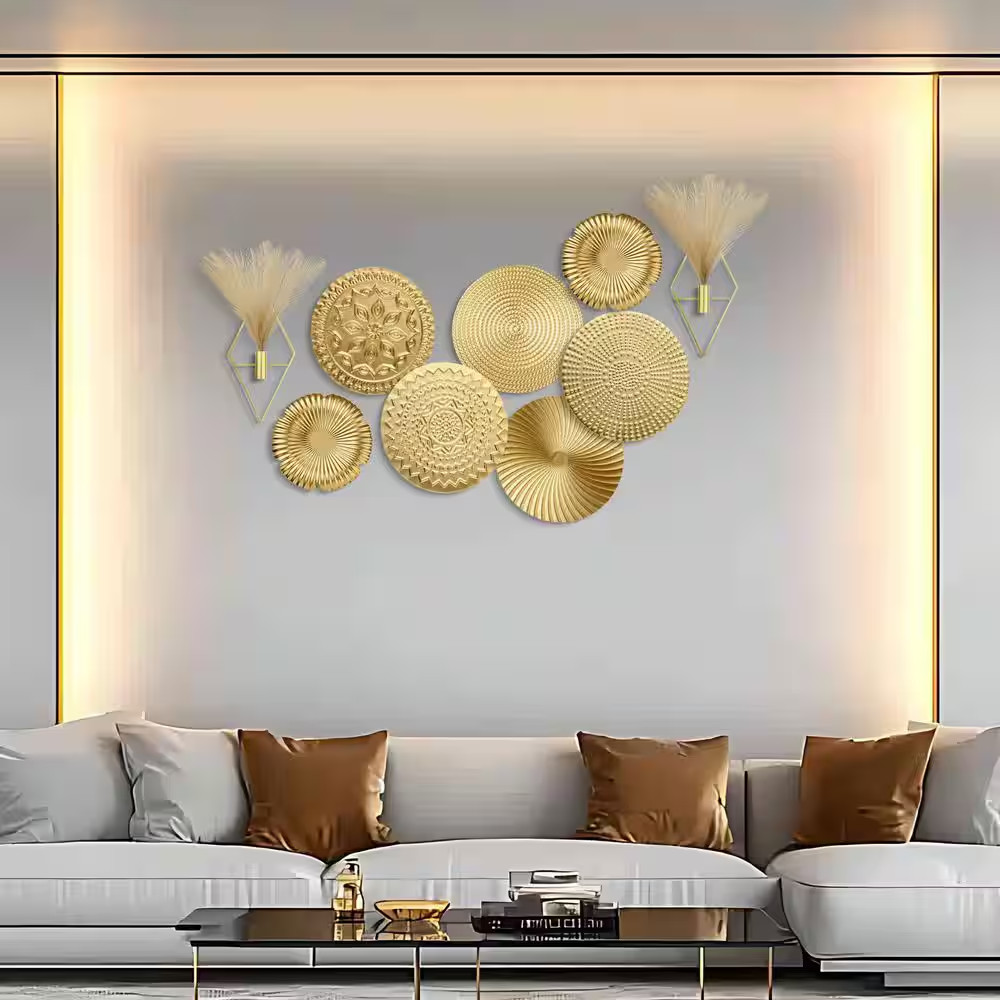 9 Pcs Gold Metal Wall Art Set Artificial Plant Modern Boho Pampas Grass Decor fo