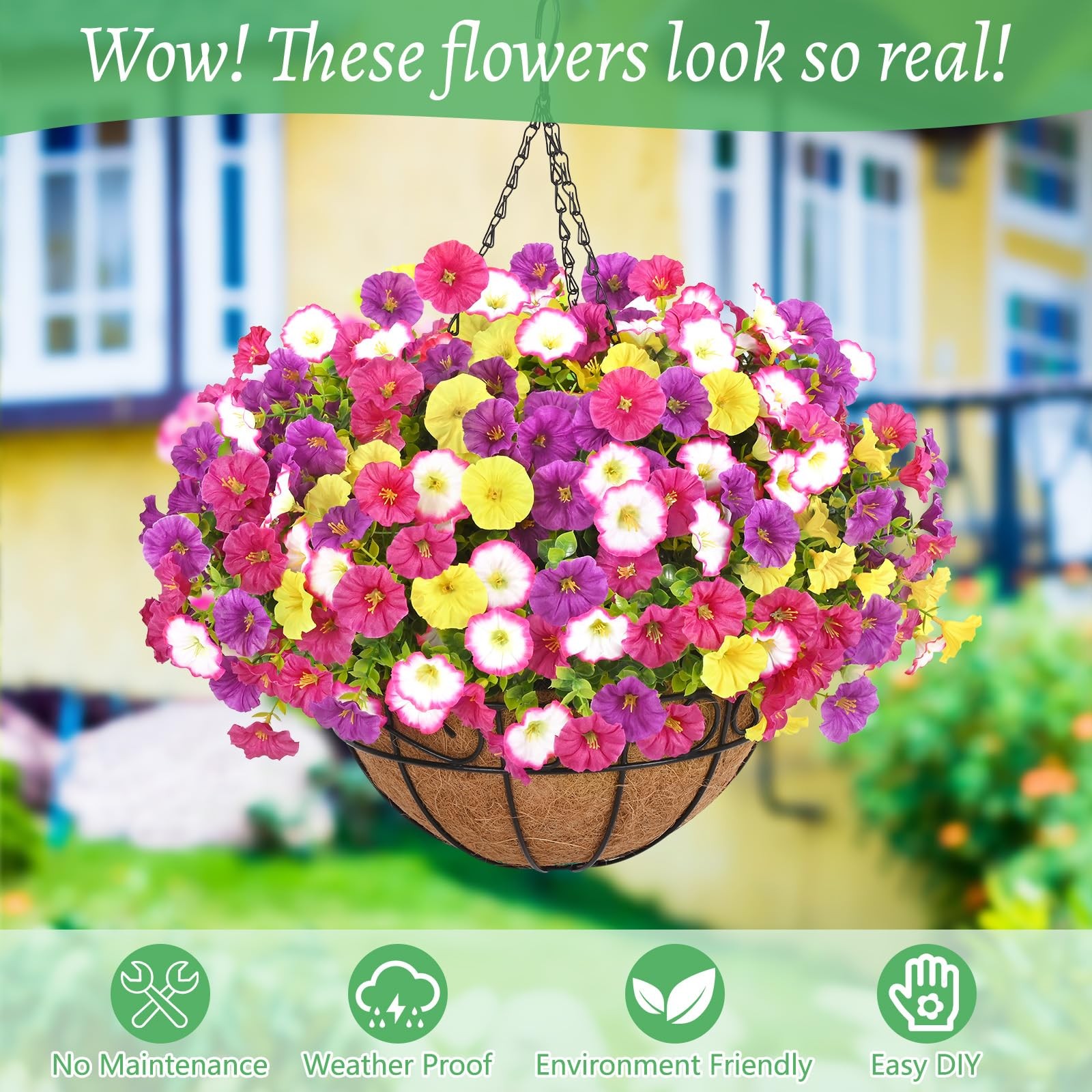 Elyum 2 Pack Artificial Hanging Flowers for Outdoors, Fake Flowers Artificial…