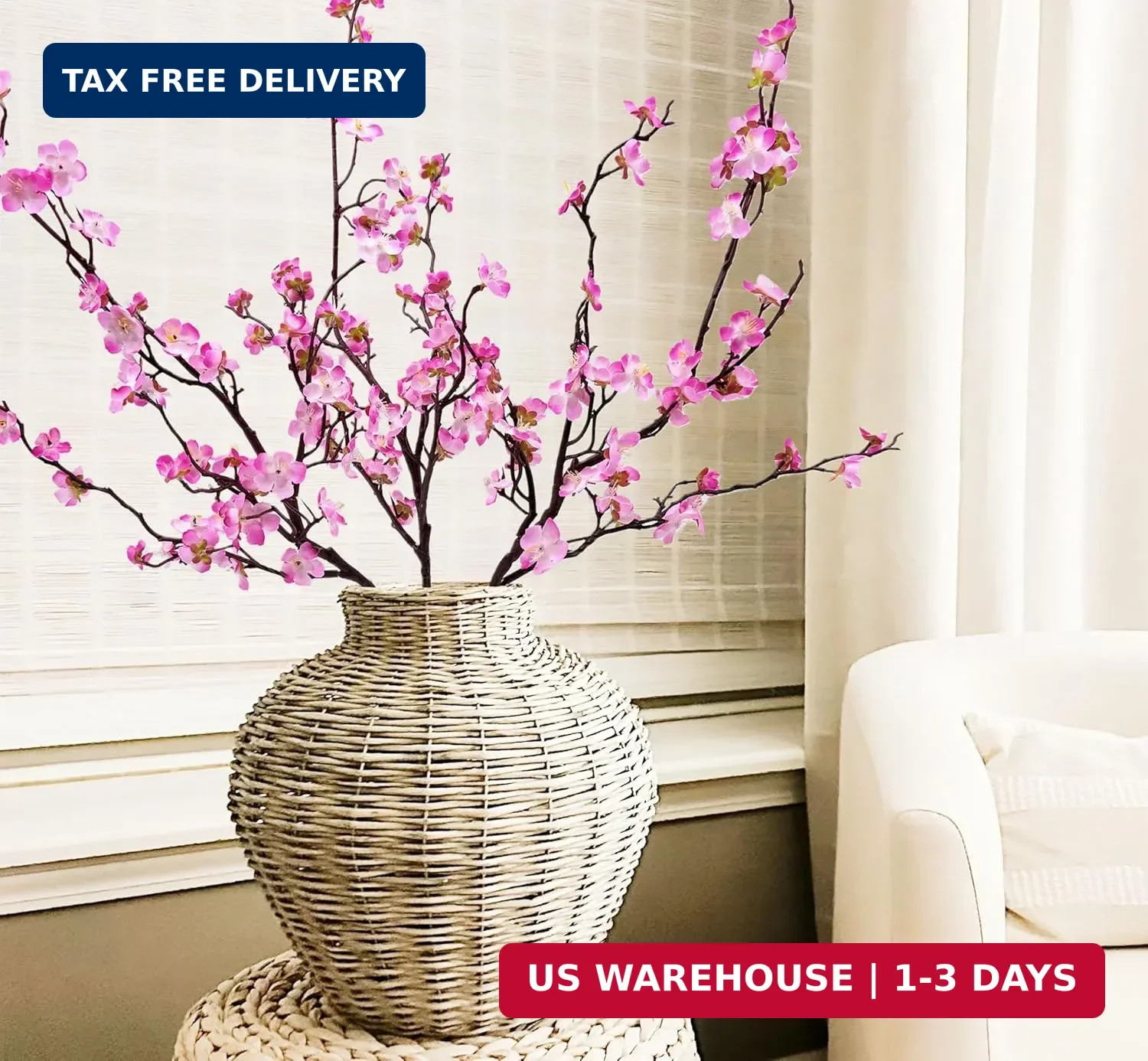 Artificial Plum Blossom Flowers 3pcs Faux Cherry Blossom Flower Silk Peach Flowe