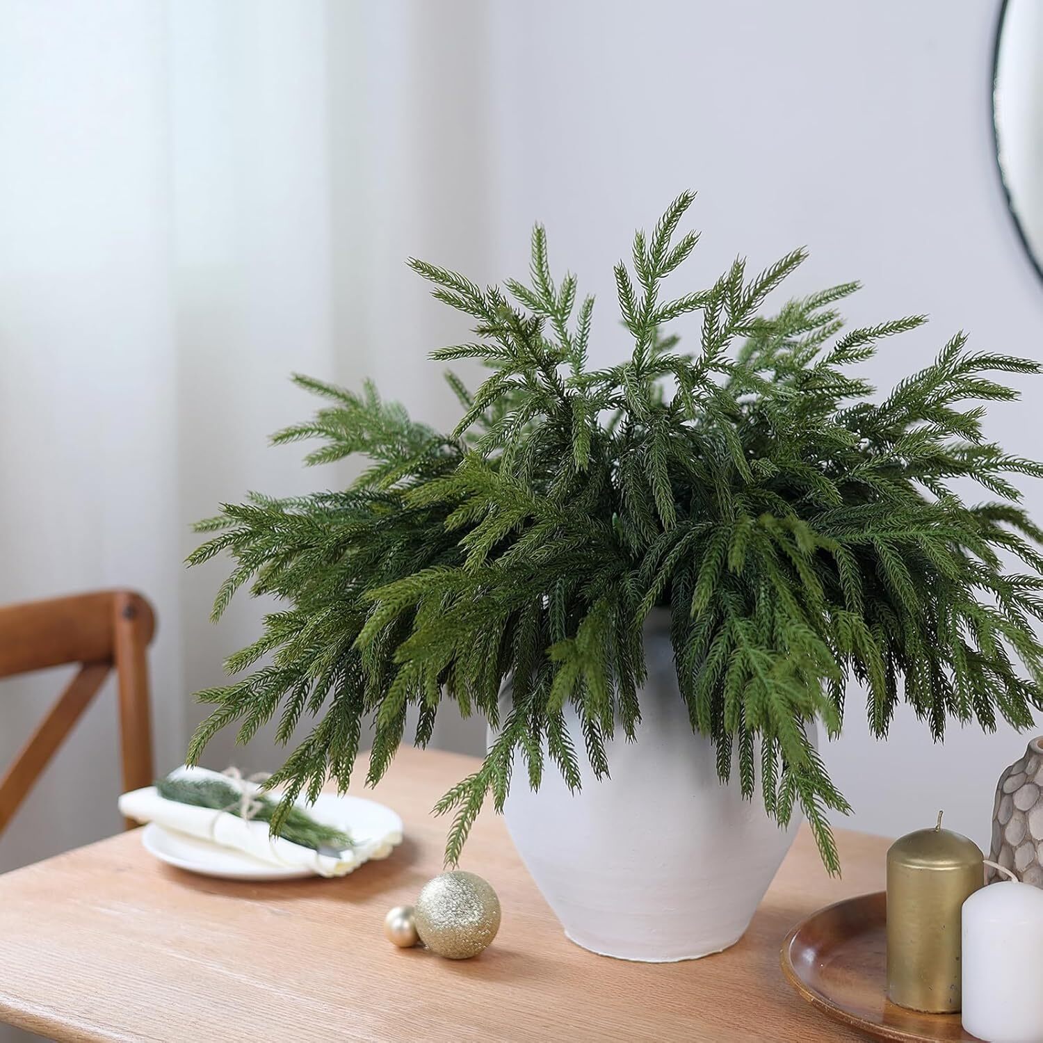 16 Pcs Christmas Norfolk Pine Branches, 18 Inch Real Touch Artificial Norfolk