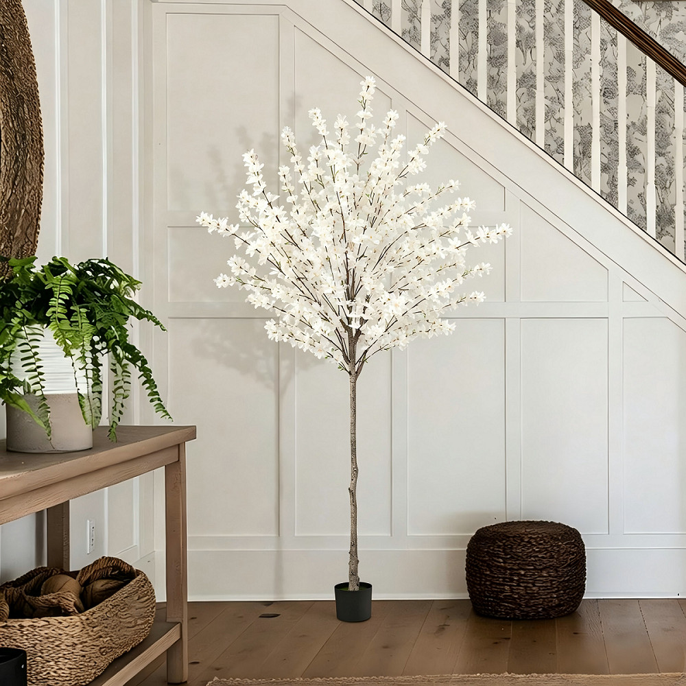 6ft Artificial Forsythia Tree in Pot Faux Spring Blooming Winter Jasmine Plant