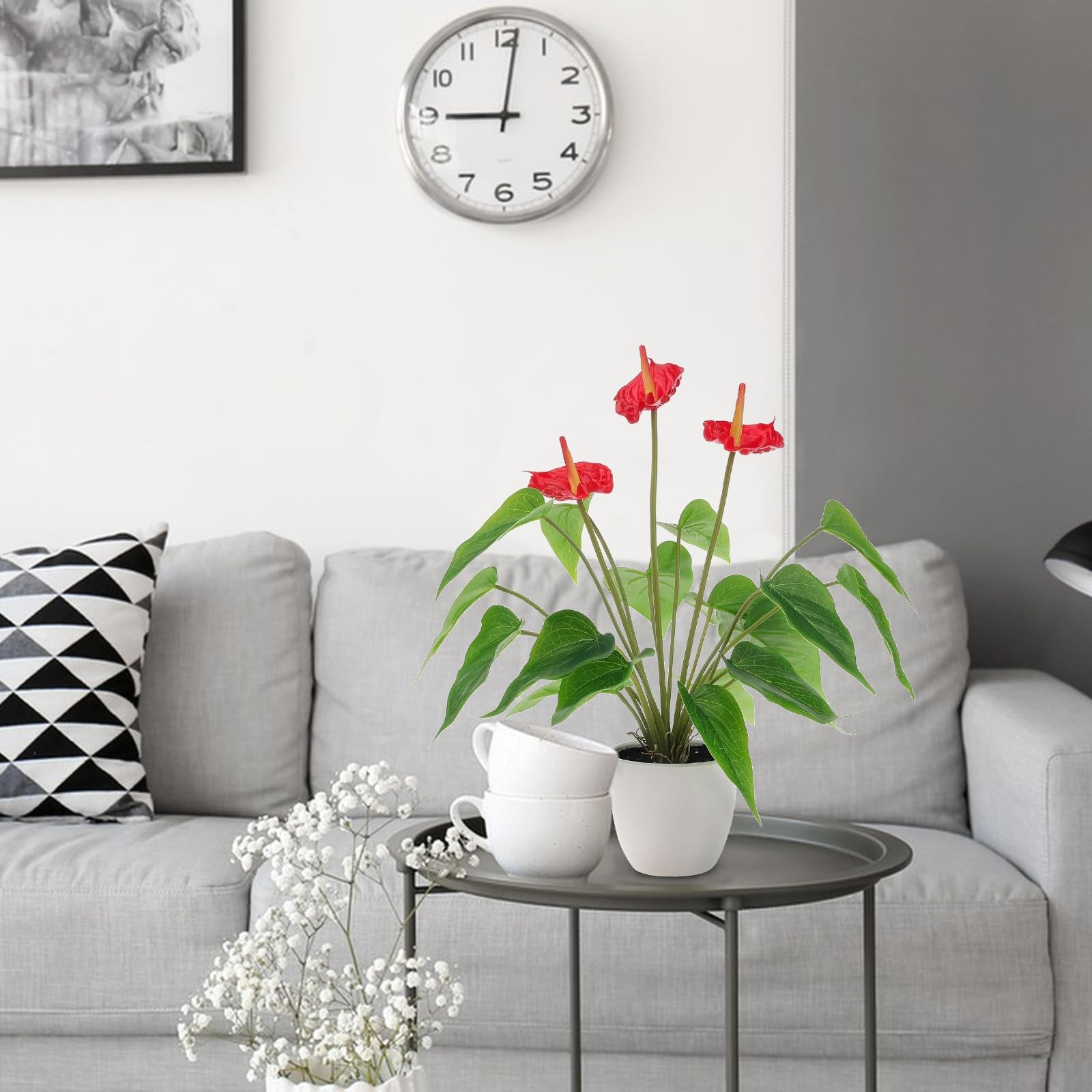 16.5″ Realistic Artificial Red Anthurium Fake Tropical Flower Plant