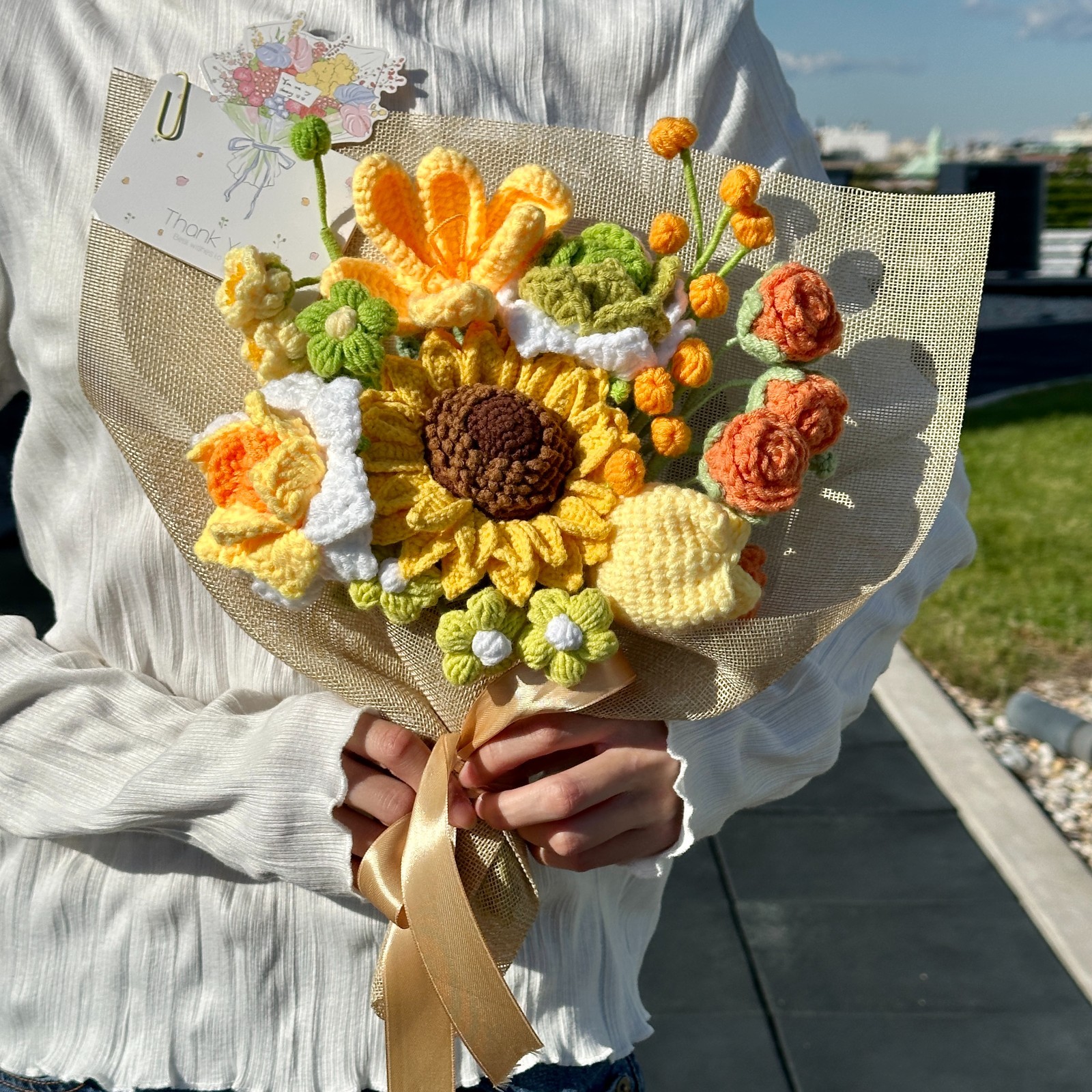 Handmade Crochet Sunflower Bouquet | Get Well, Birthday Gift, Teacher Appreciati