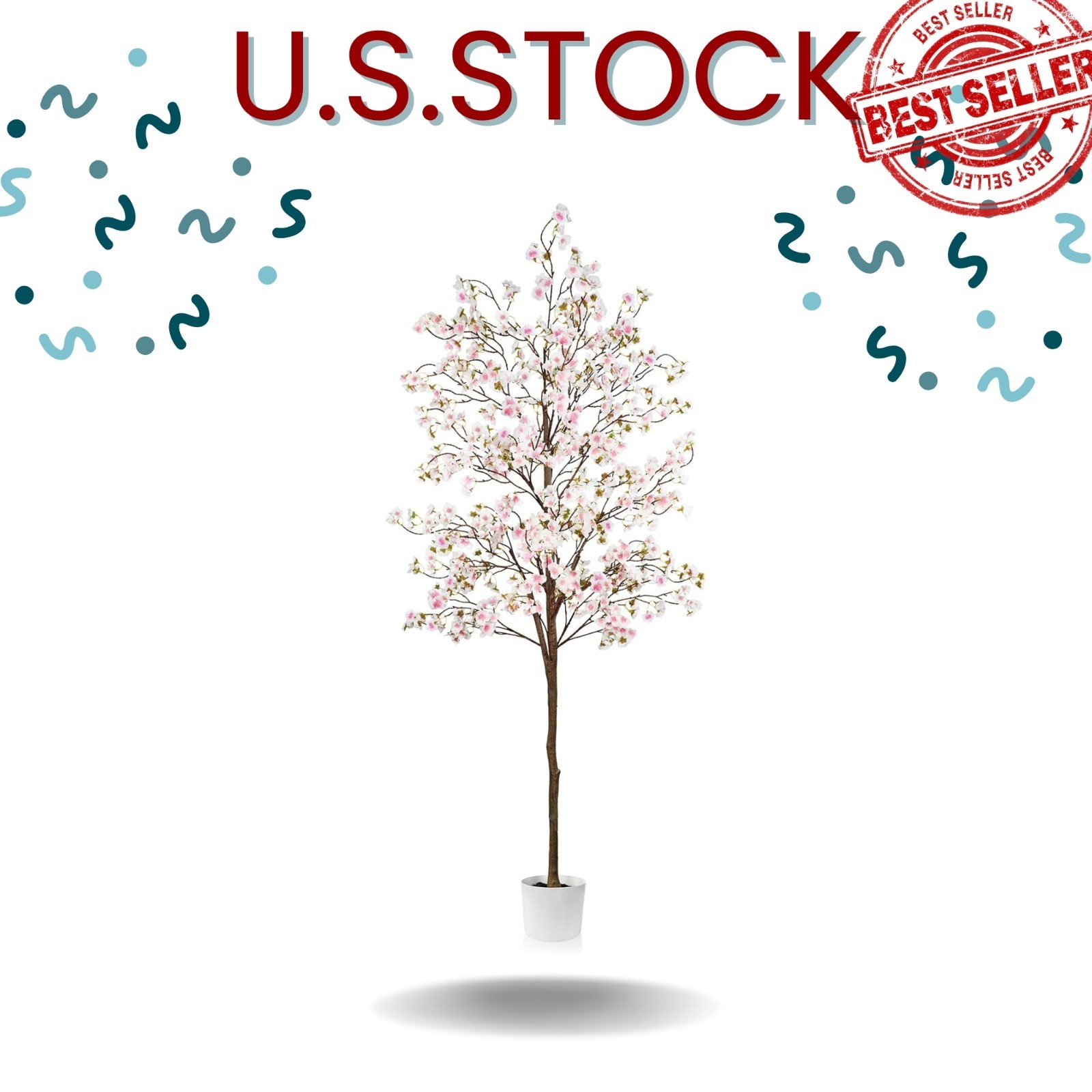 6FT Artificial Cherry Blossom Tree Pink with White Planter