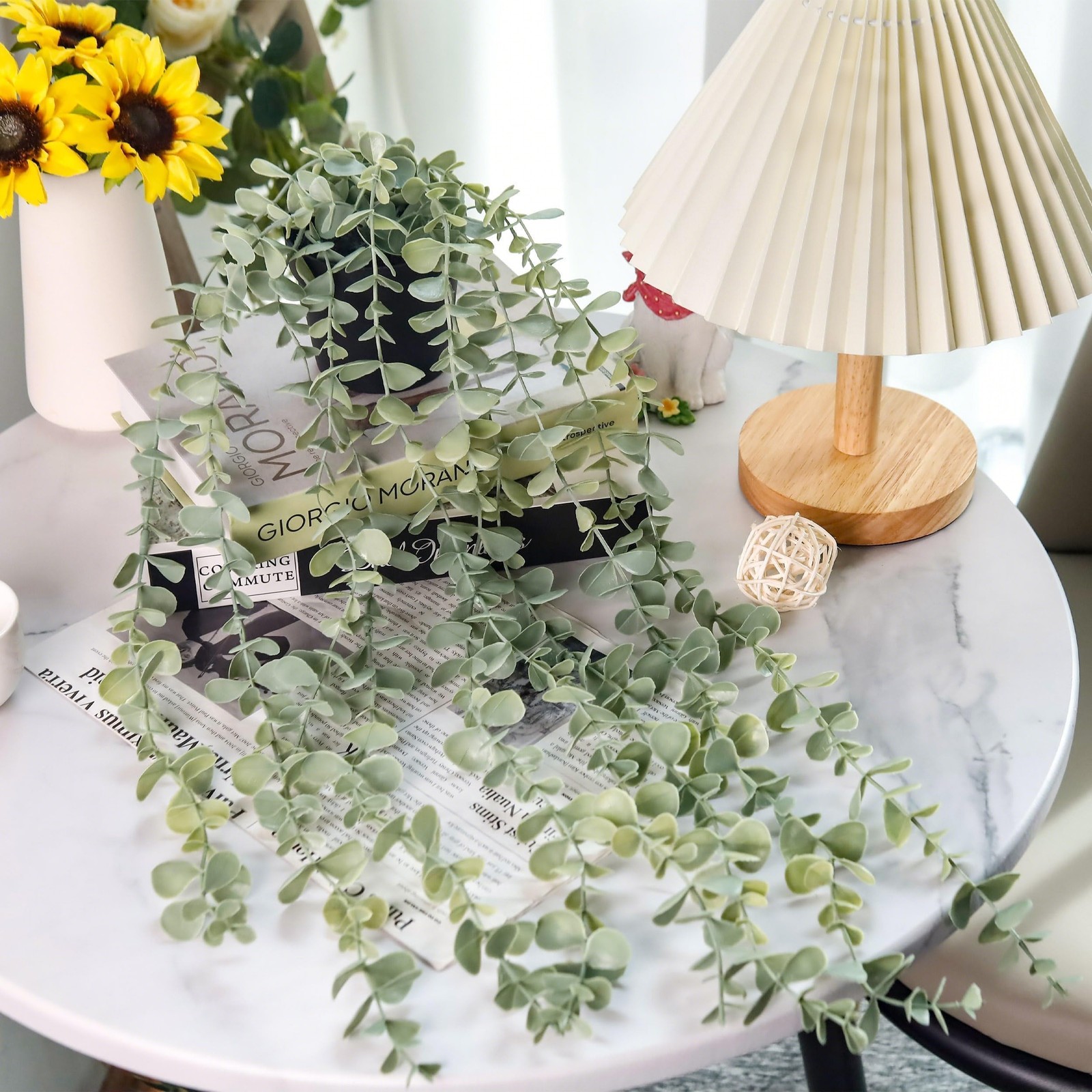 Artificial Eucalyptus Hanging Plants Fake Potted Greenery for Vintage Boho, Grey