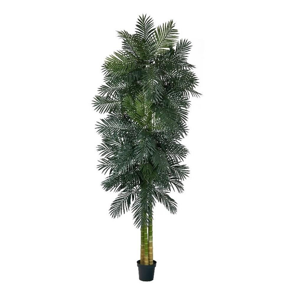 Nearly Natural 10ft Triple Stalk Golden Cane Artificial Palm Tree in Green