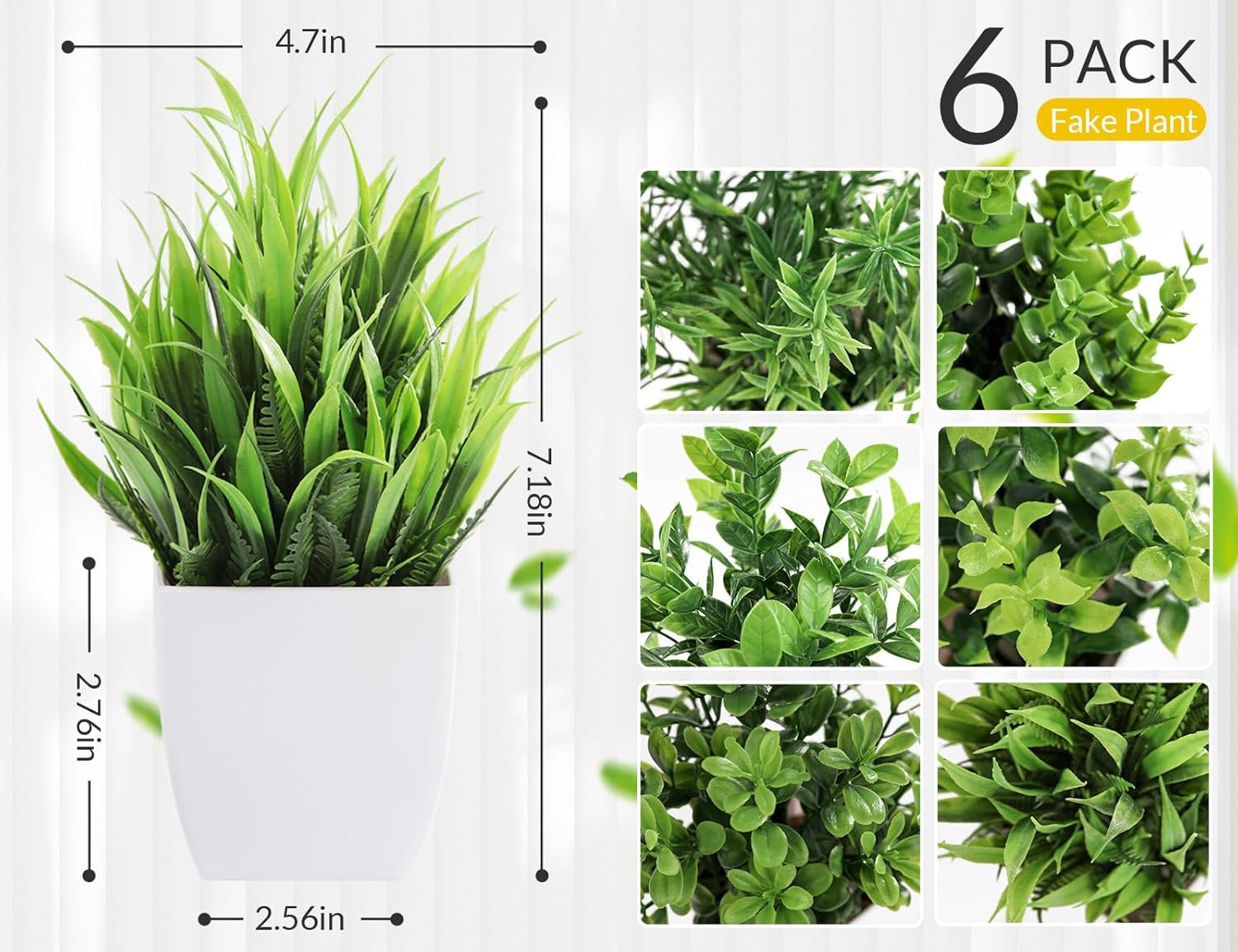 6 Pack Small Fake Plants Artificial Plants in Pots for Home Bthroom Bedroom Livi