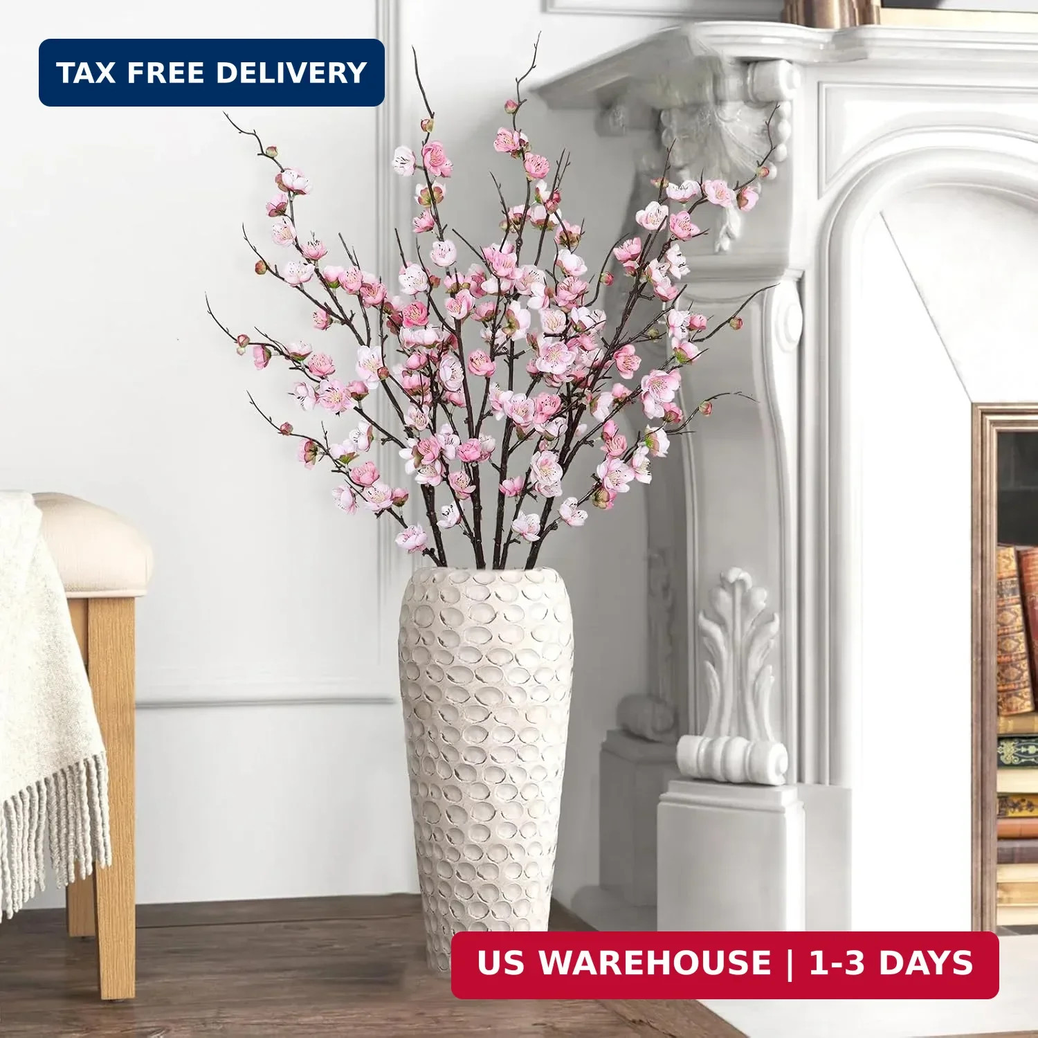 Betylifoy 4 Pcs Artificial Cherry Blossom Branches 38″ Long Stems Faux Plum Blos