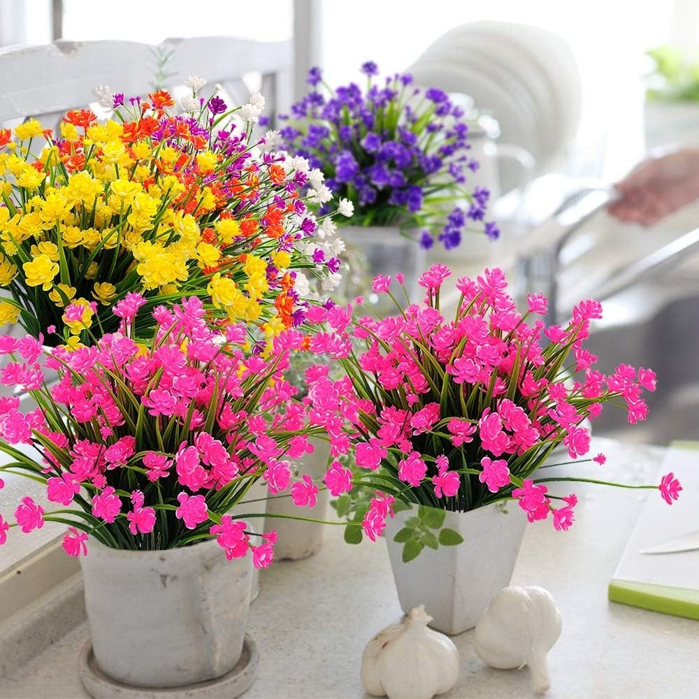 Artificial Flowers Outdoor 10 Bundles Pink UV Resistant Fake Plants Indoor Ga…