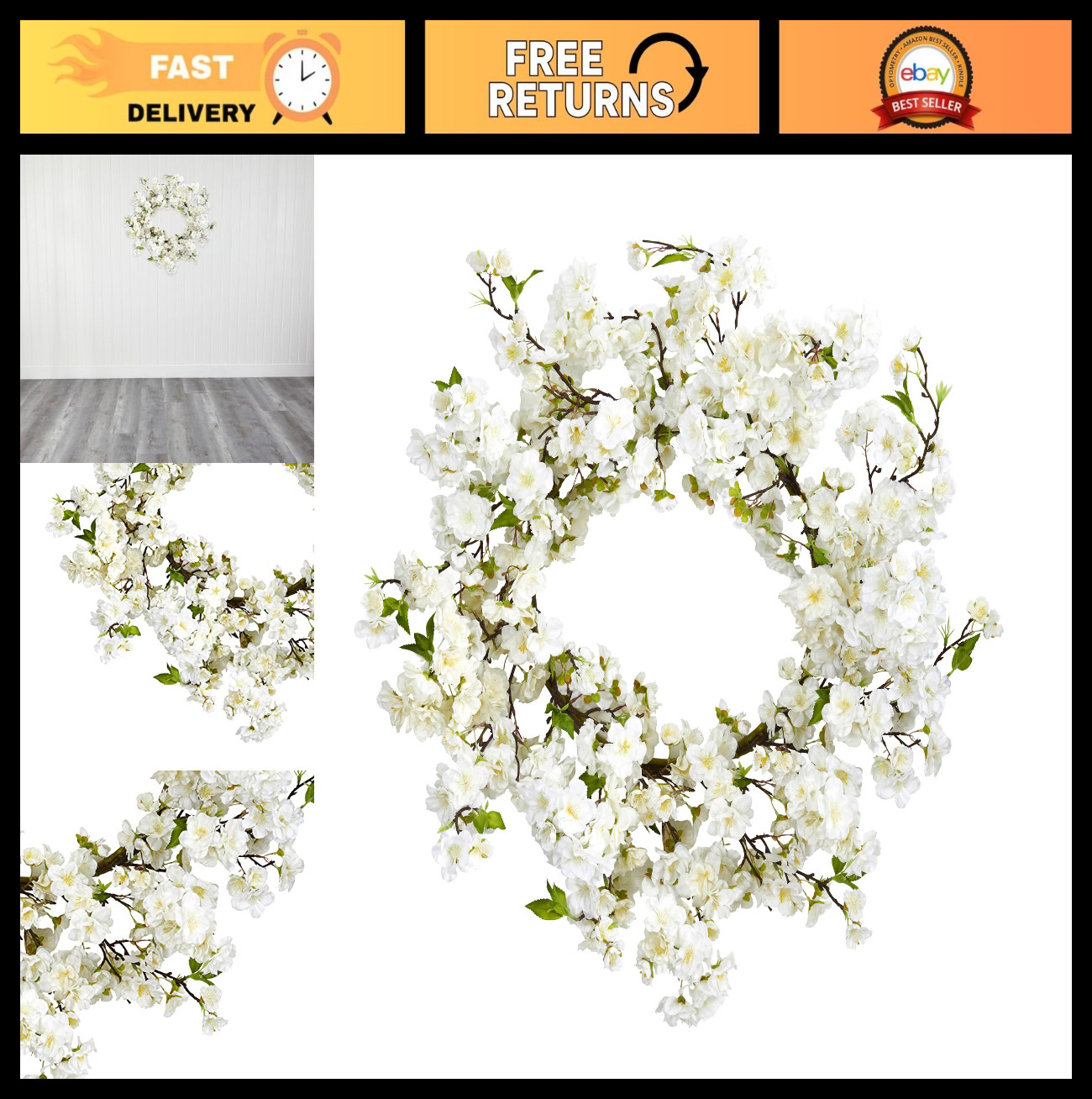 24in Artificial Cherry Blossom Wreath – Beautiful Home Decor for Spring & Summer