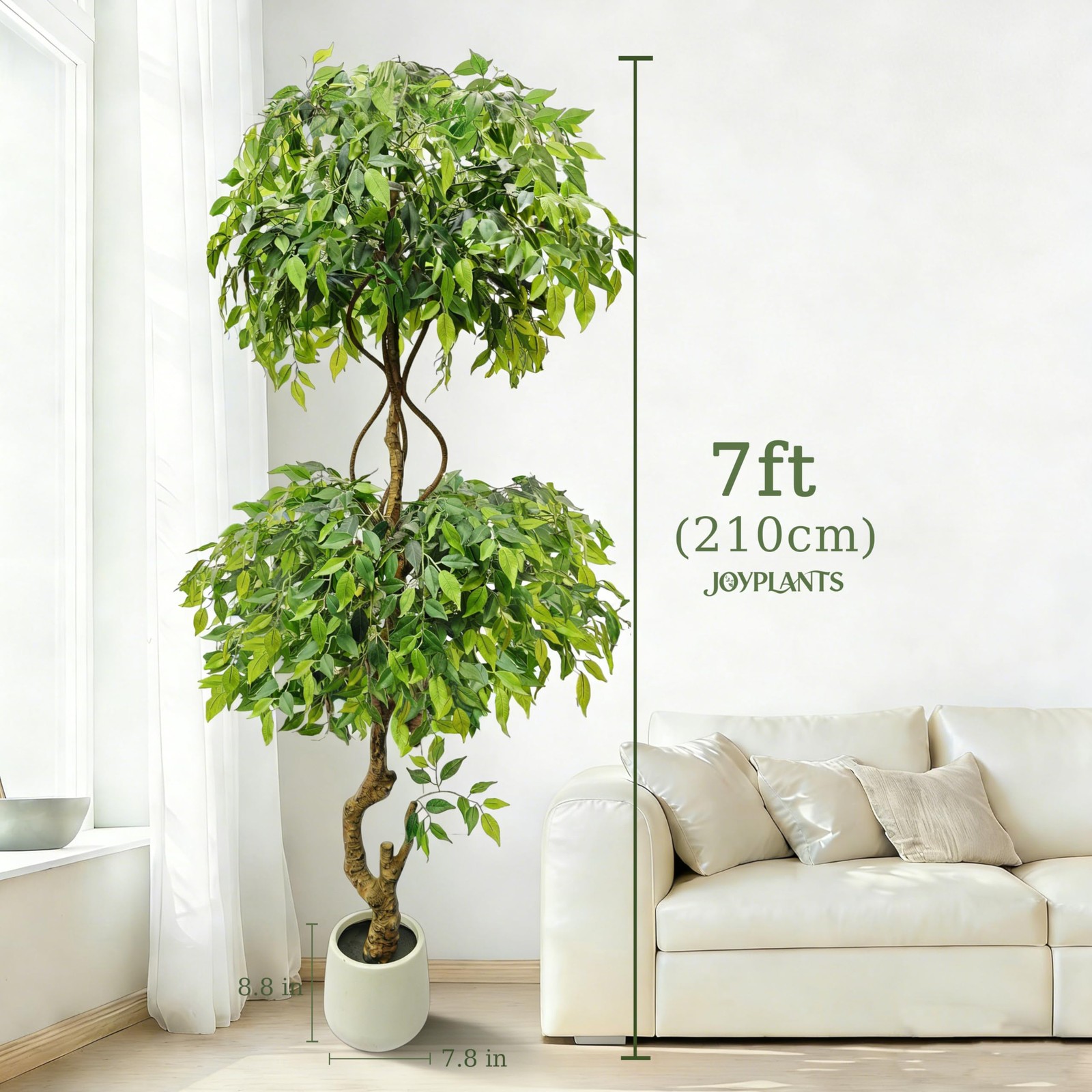 7FT Artificial Ficus Tree with White Planter, Lush Faux Ficus Tree with Adjus…